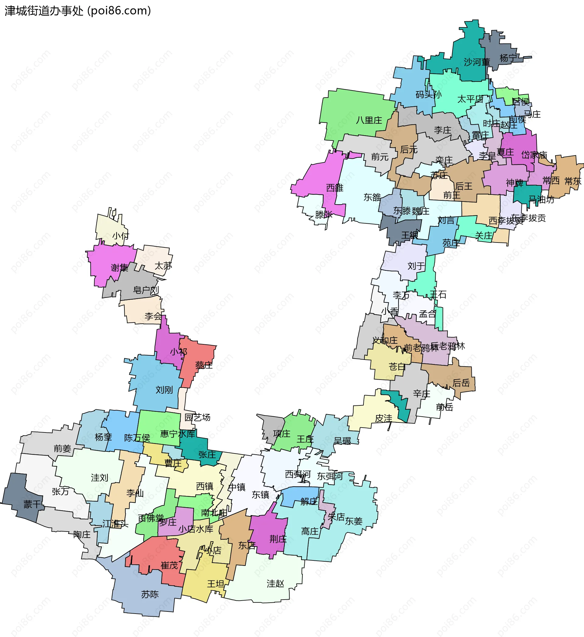 津城街道办事处边界地图(五级行政区划)