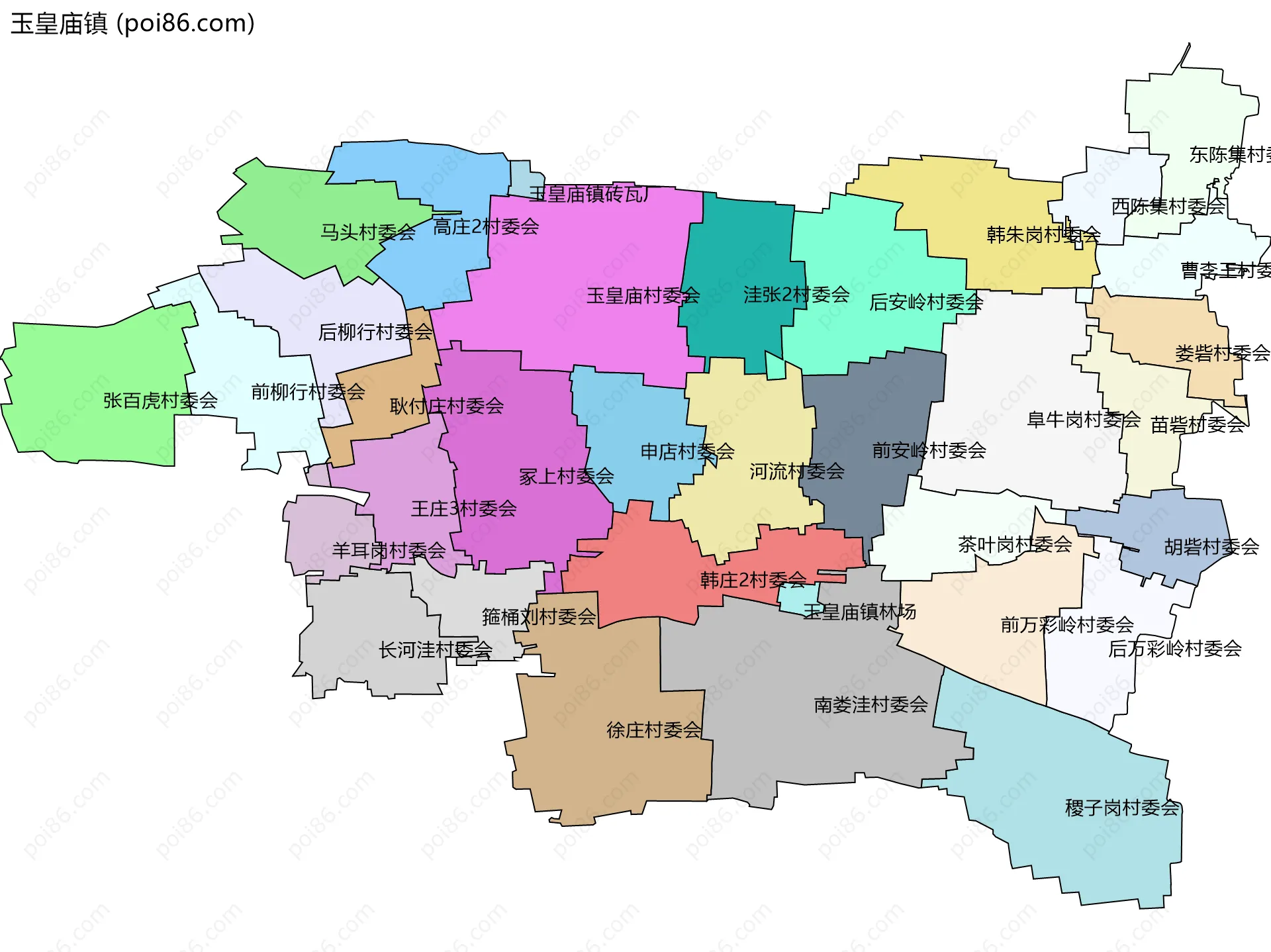 玉皇庙镇边界地图(五级行政区划)