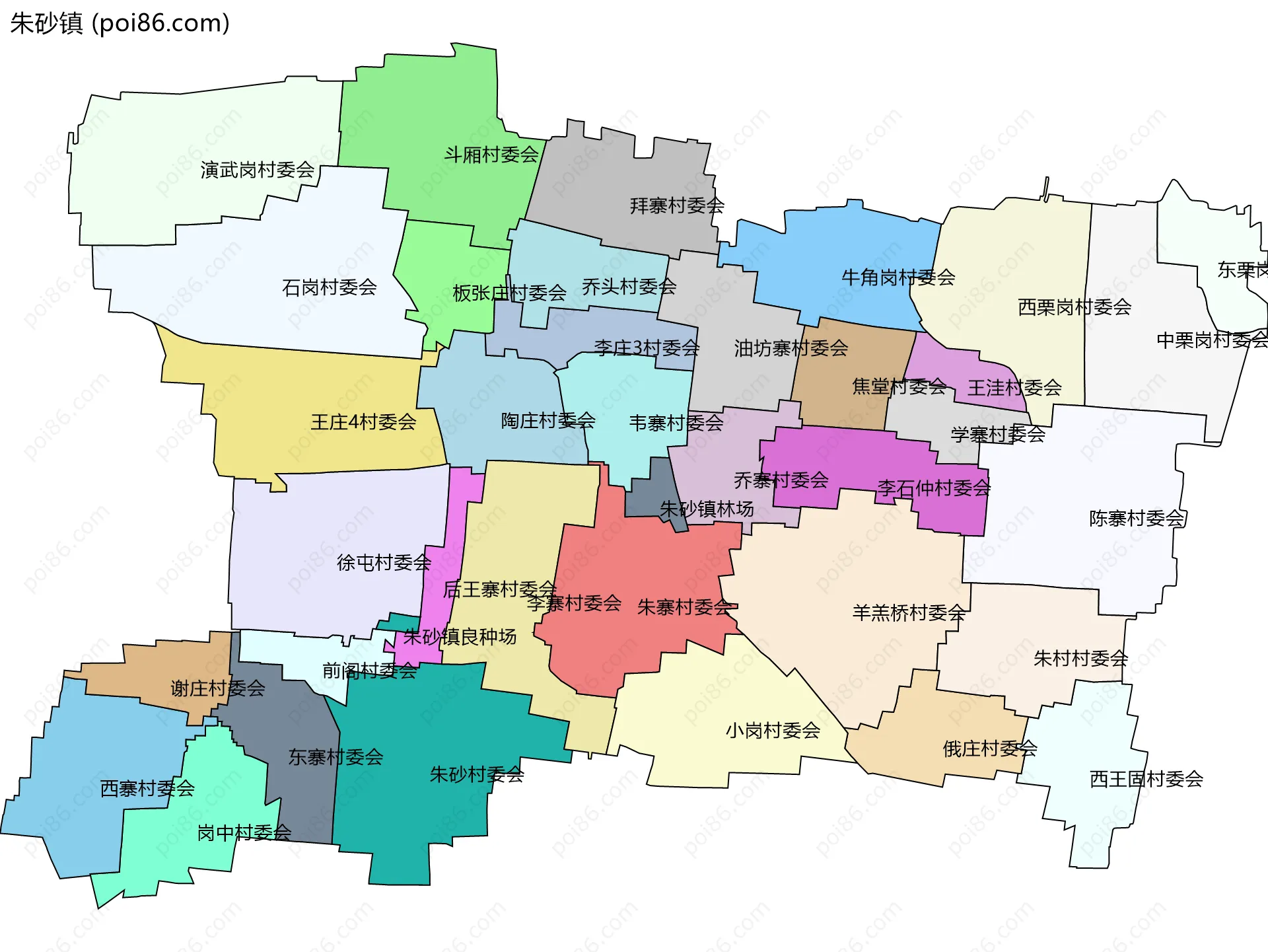 朱砂镇边界地图(五级行政区划)