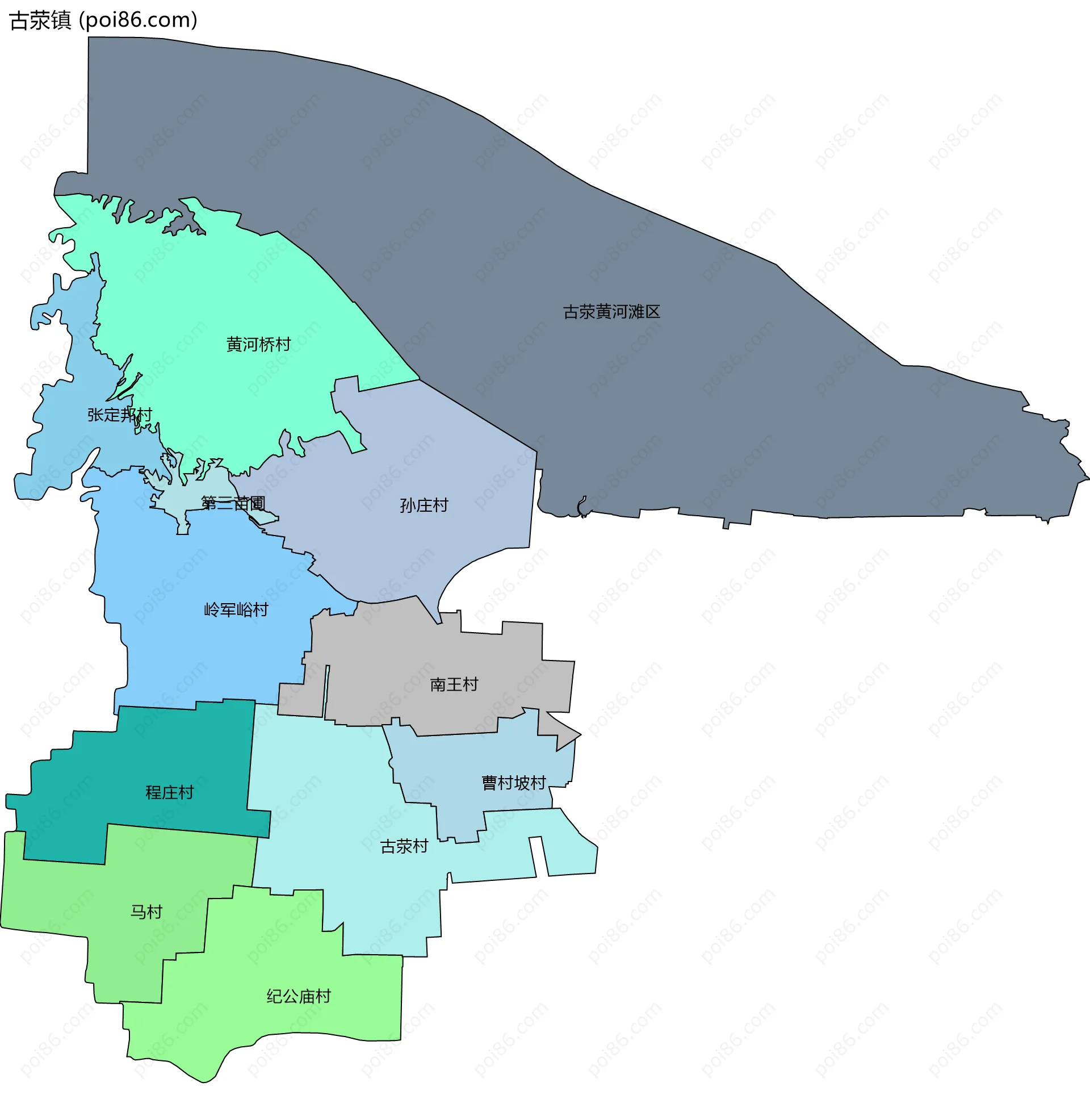 古荥镇边界地图(五级行政区划)