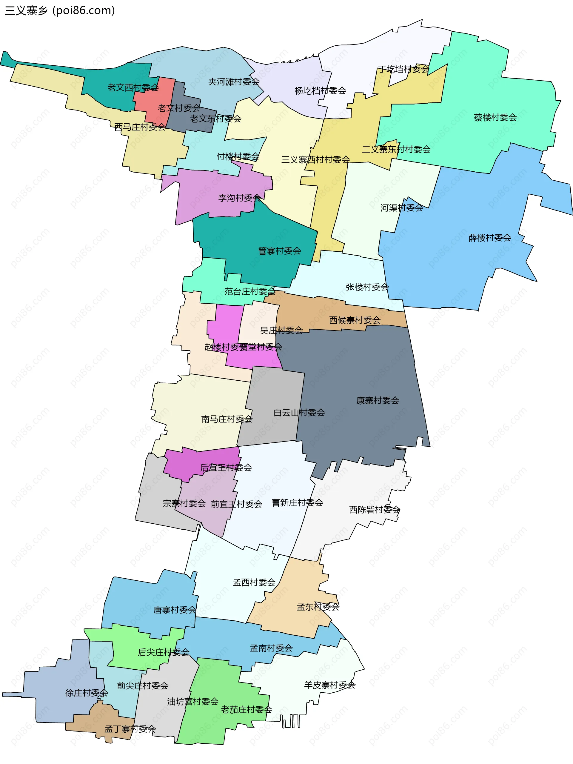 三义寨乡边界地图(五级行政区划)
