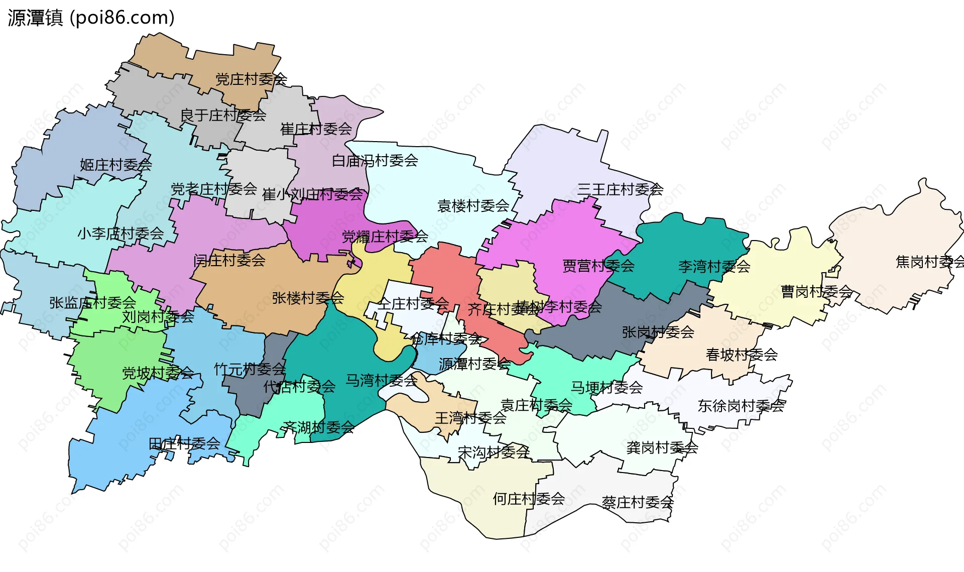 源潭镇边界地图(五级行政区划)