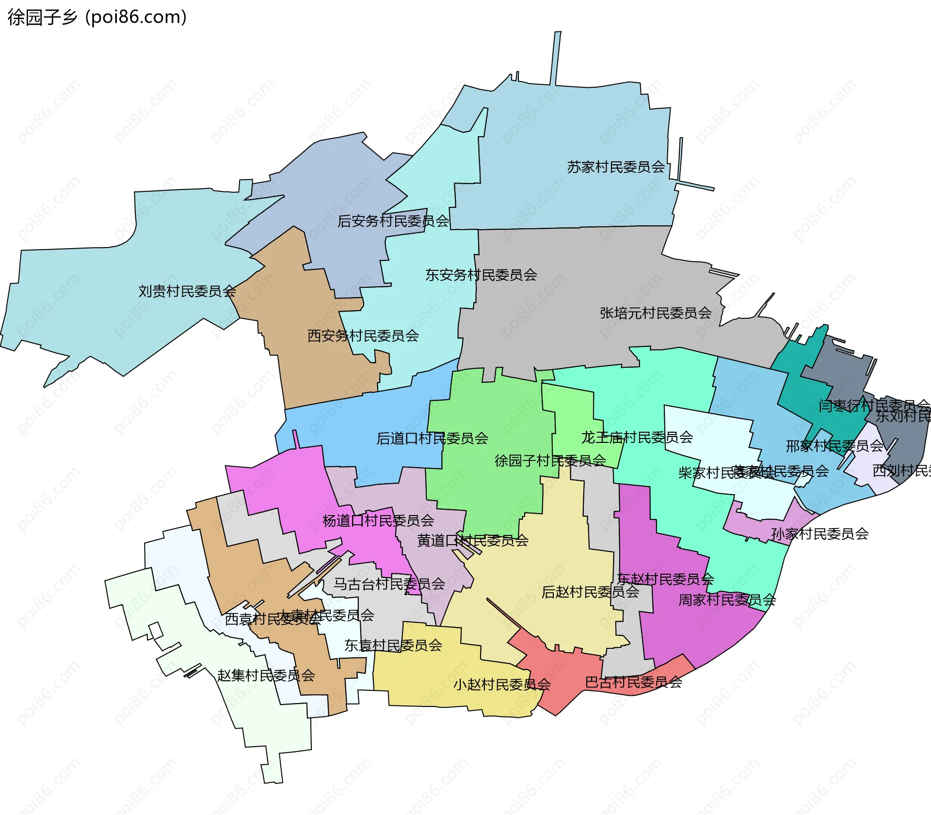 徐园子乡边界地图(五级行政区划)