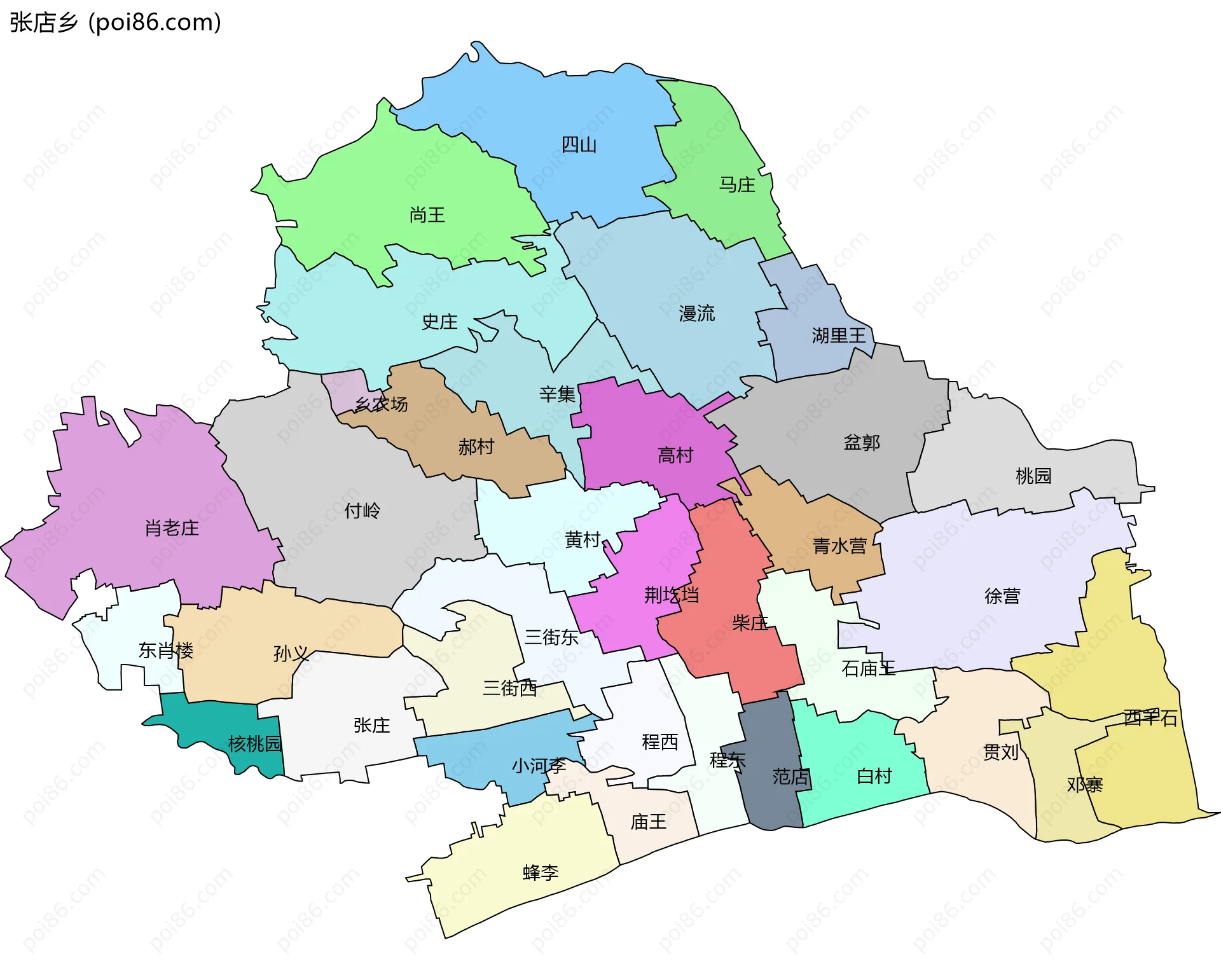 张店乡边界地图(五级行政区划)