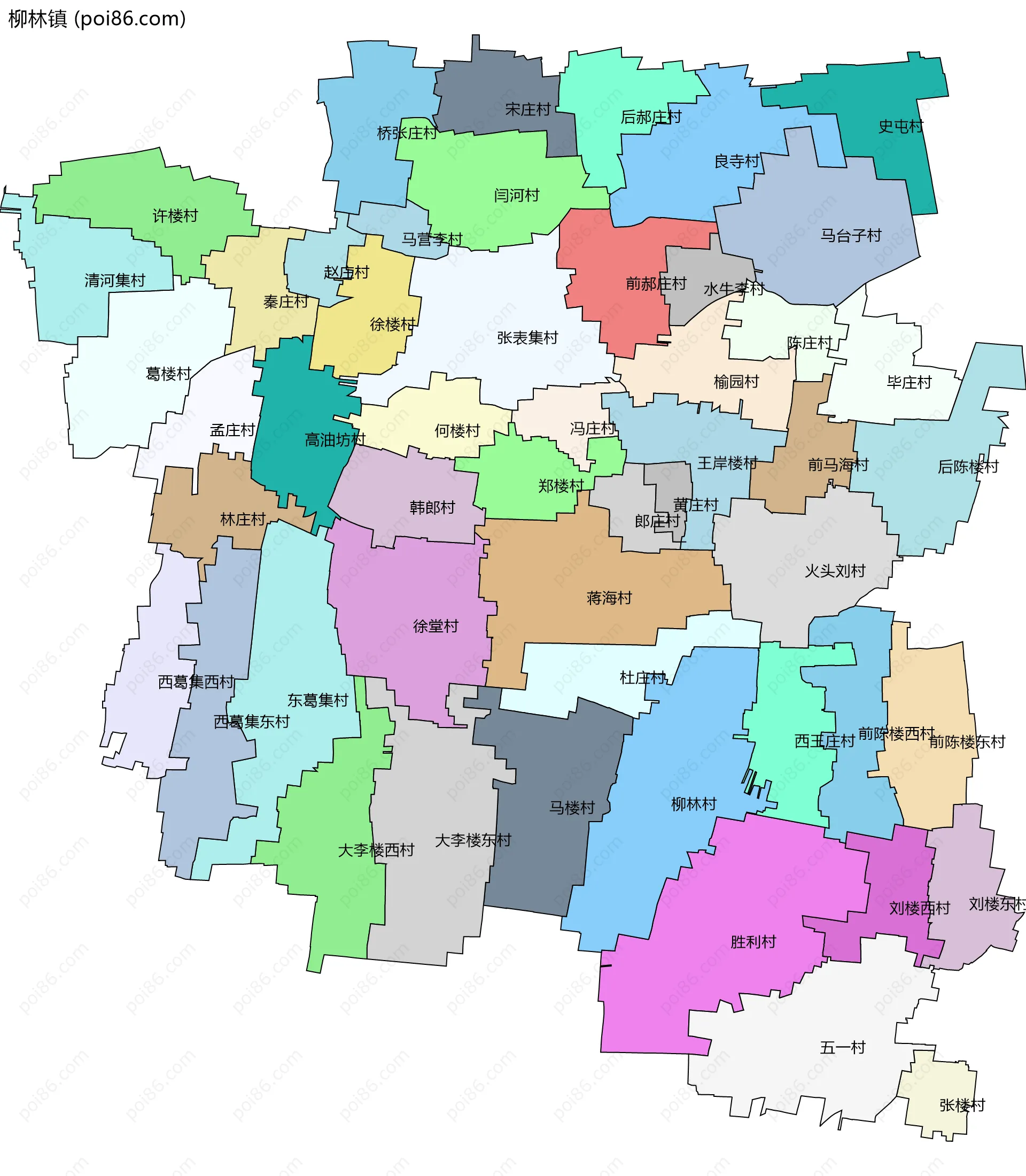 柳林镇边界地图(五级行政区划)