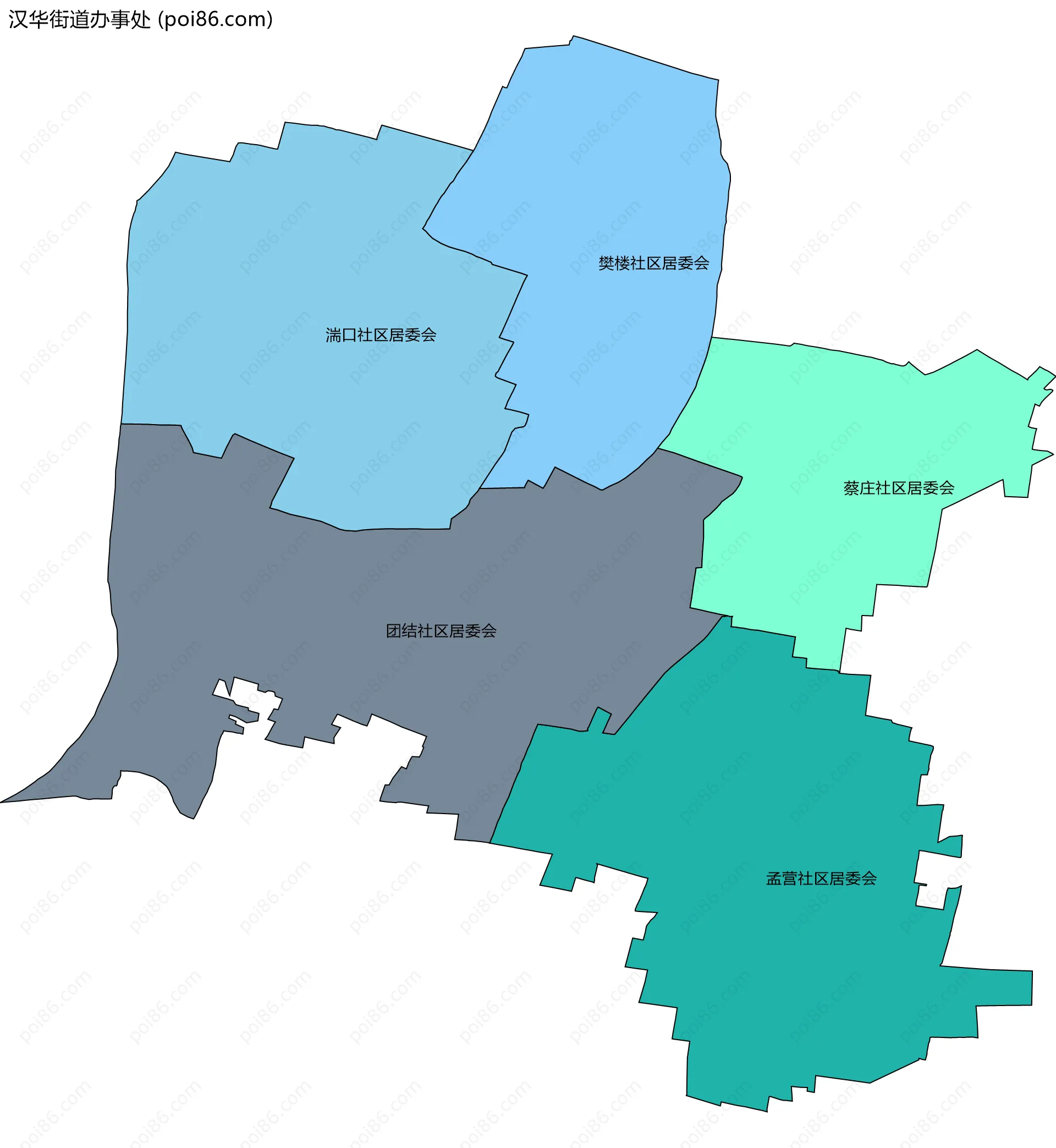汉华街道办事处边界地图(五级行政区划)