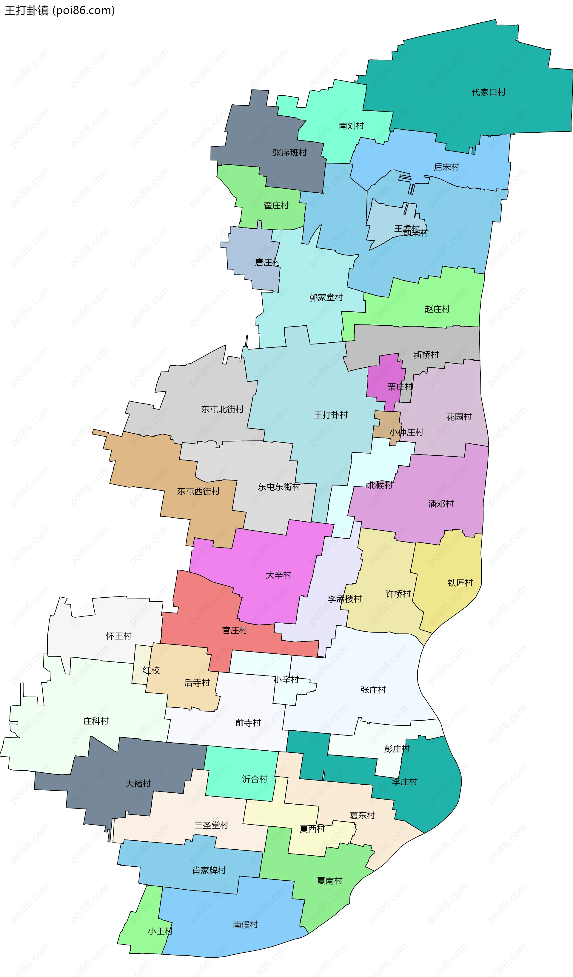 王打卦镇边界地图(五级行政区划)