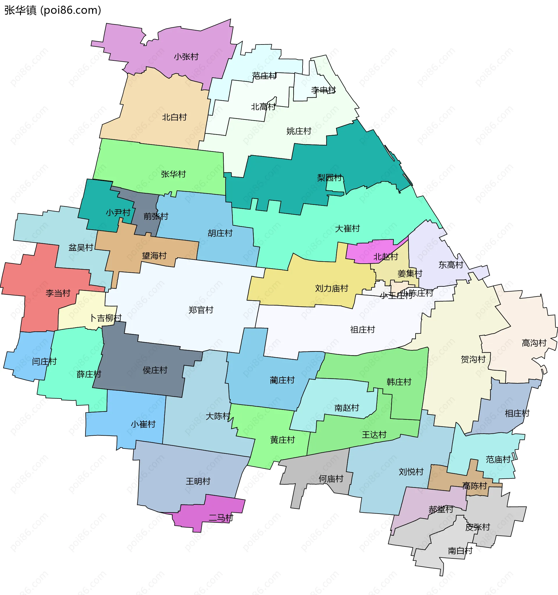 张华镇边界地图(五级行政区划)