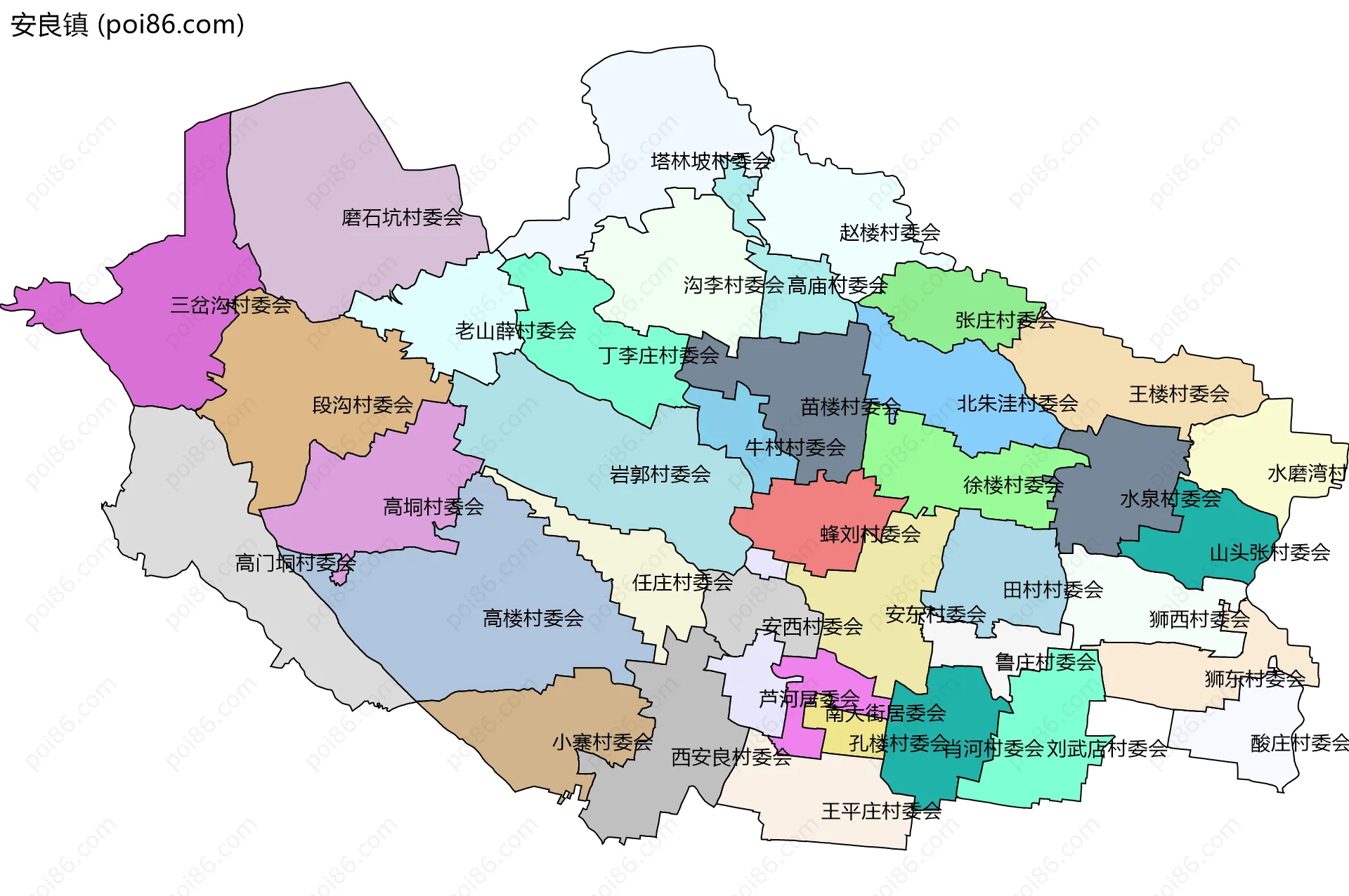 安良镇边界地图(五级行政区划)