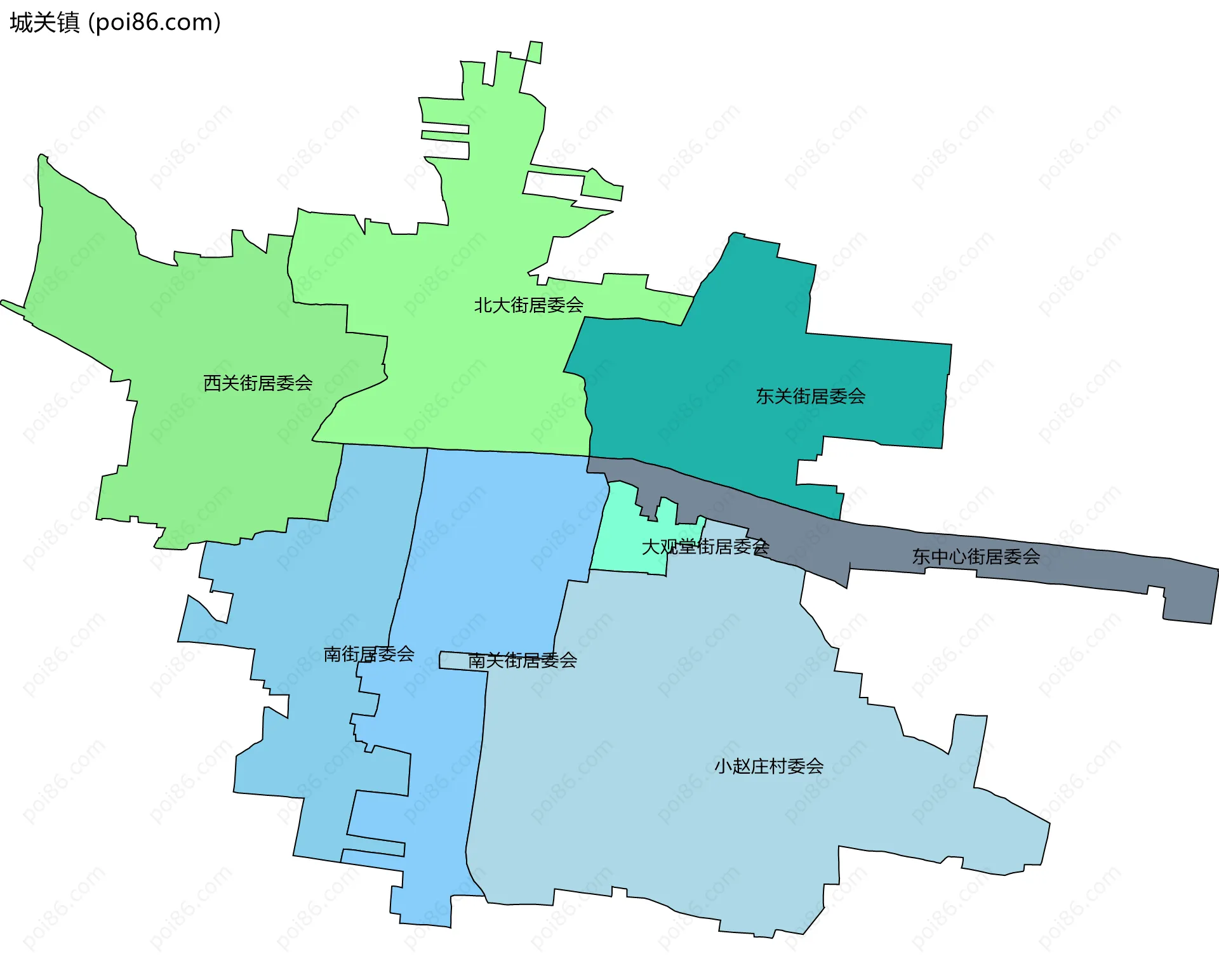 城关镇边界地图(五级行政区划)