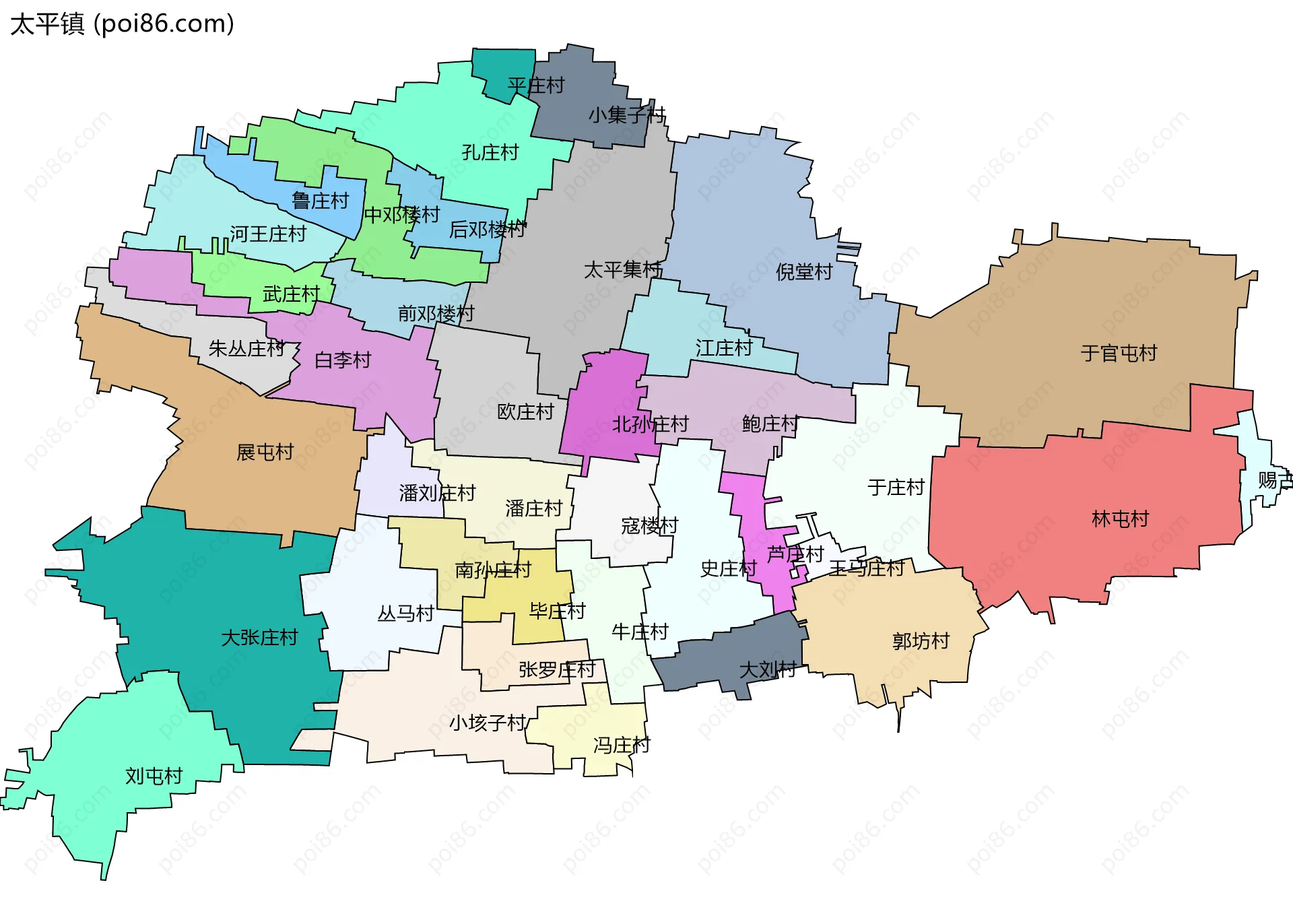 太平镇边界地图(五级行政区划)