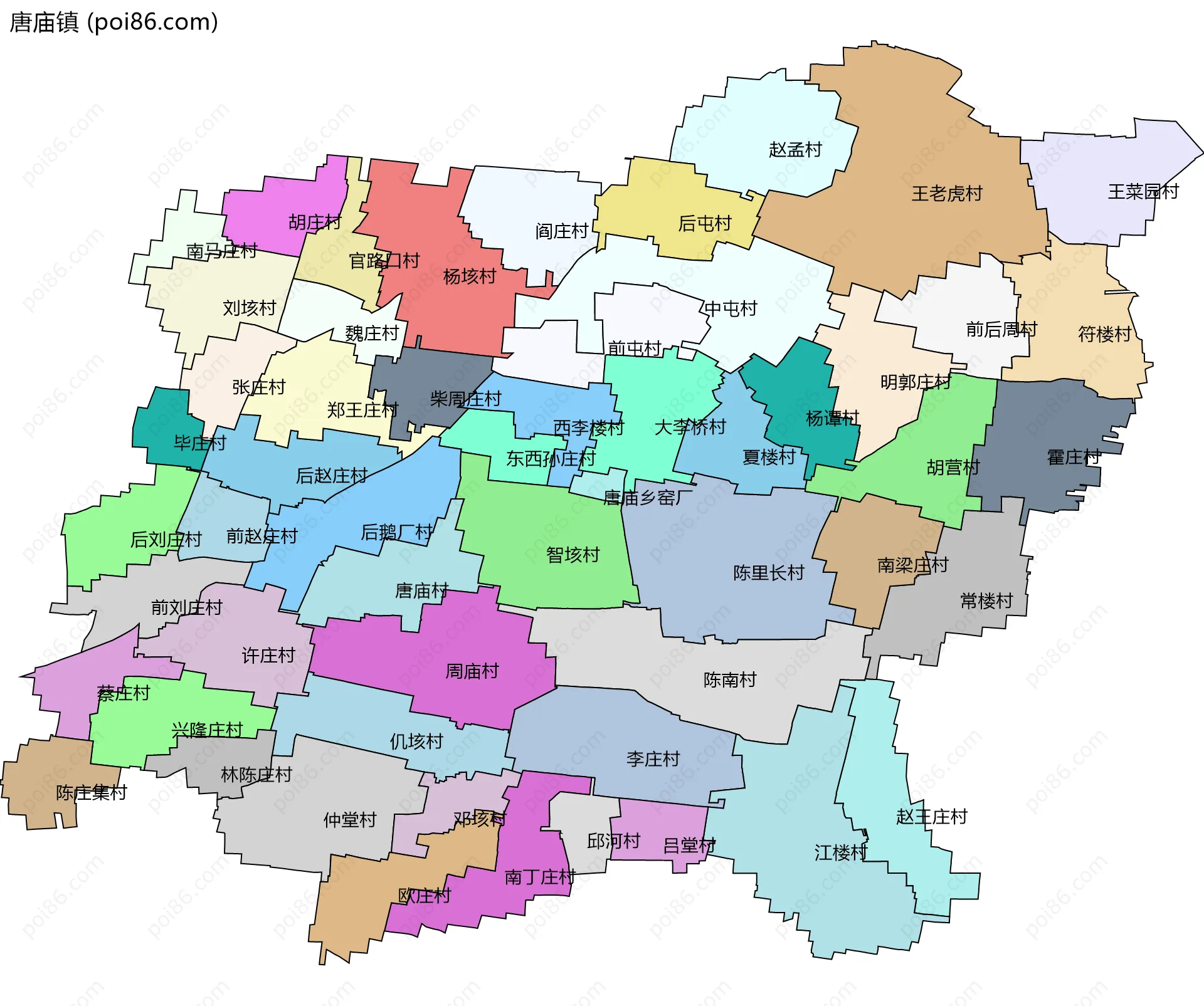 唐庙镇边界地图(五级行政区划)