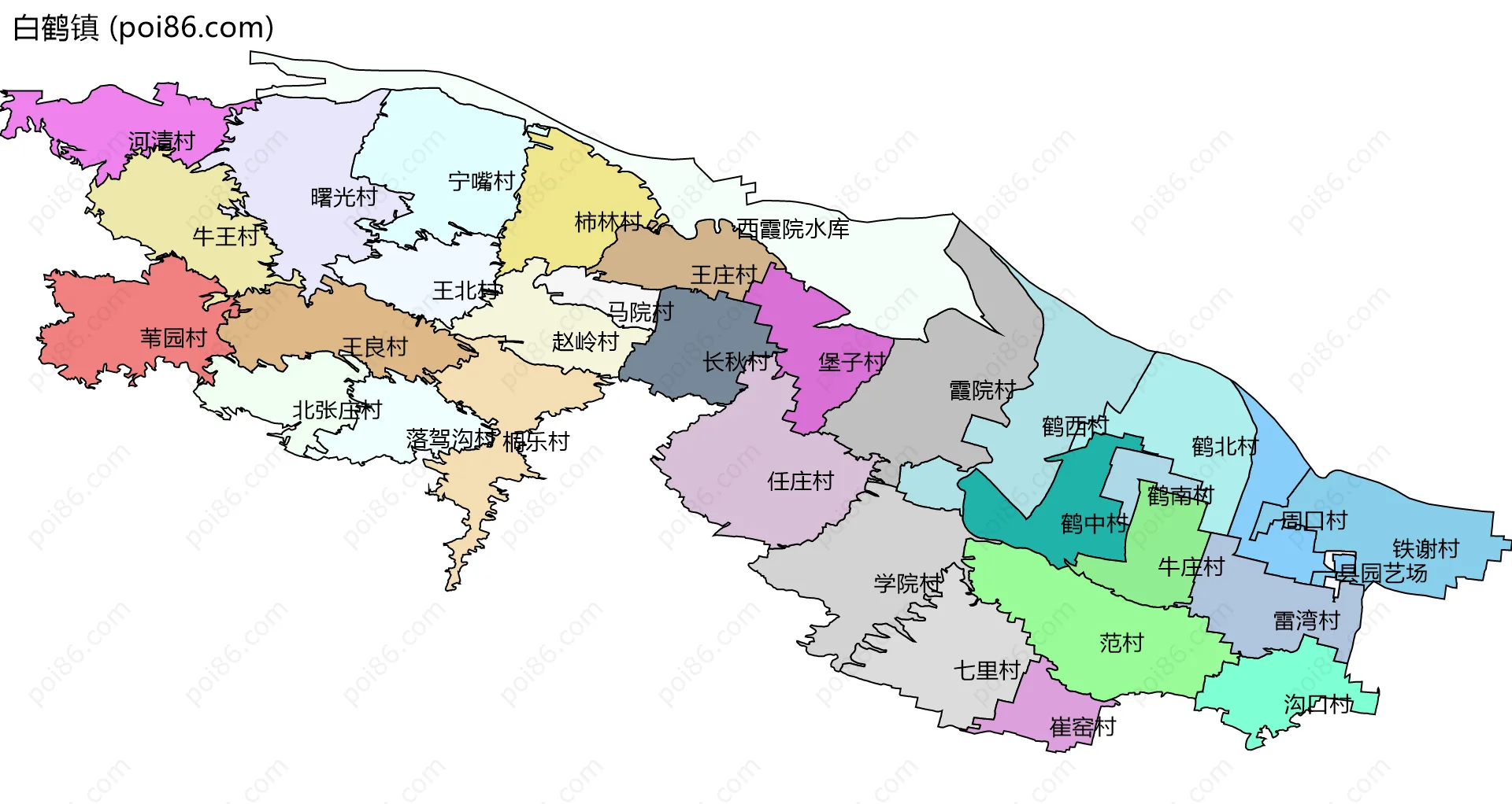 白鹤镇边界地图(五级行政区划)