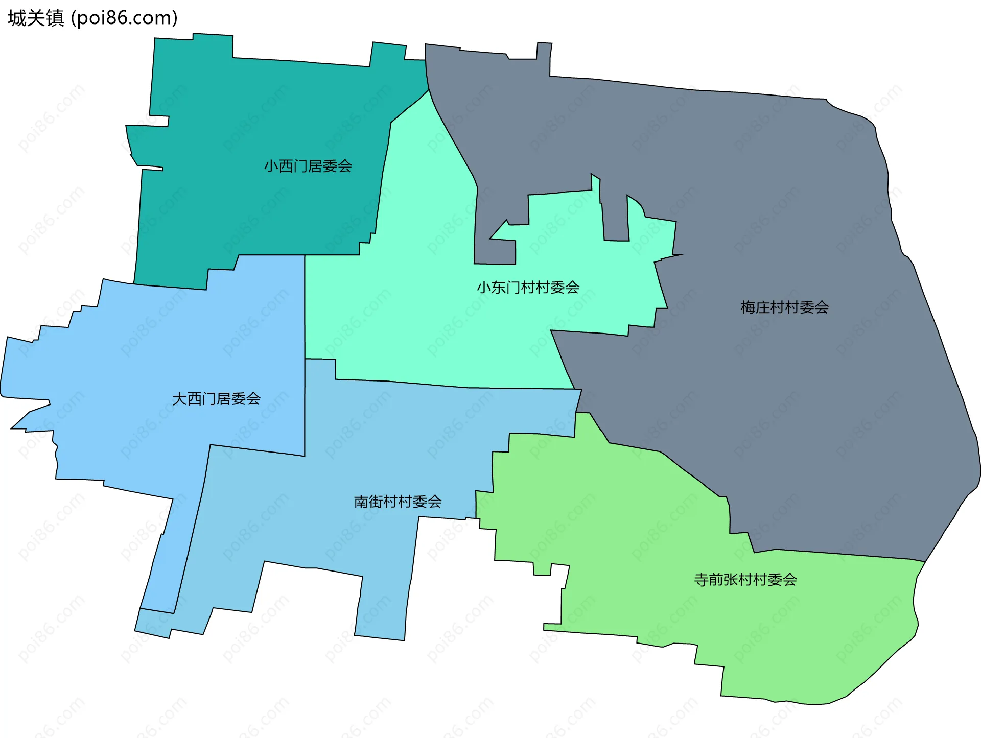 城关镇边界地图(五级行政区划)