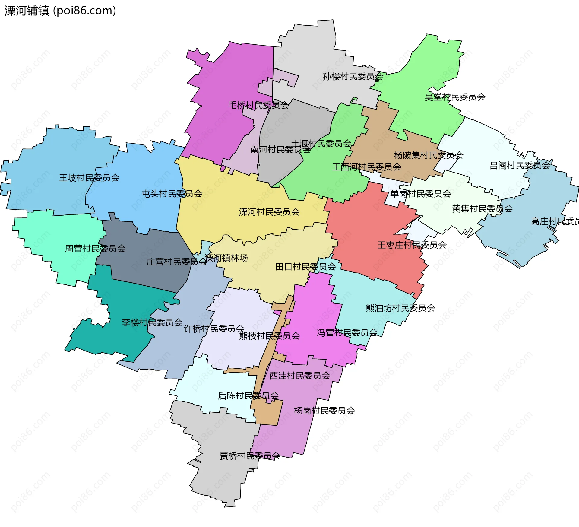 溧河铺镇边界地图(五级行政区划)