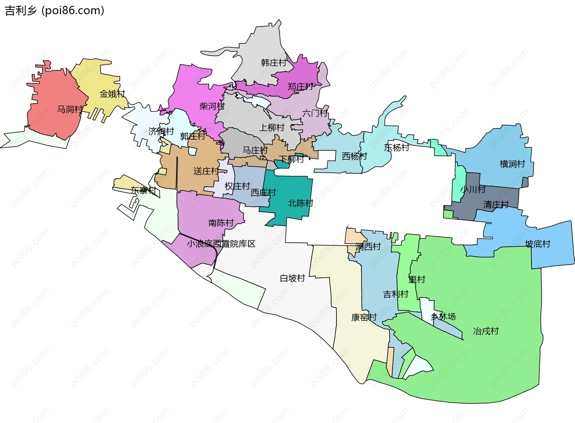 吉利乡边界地图(五级行政区划)