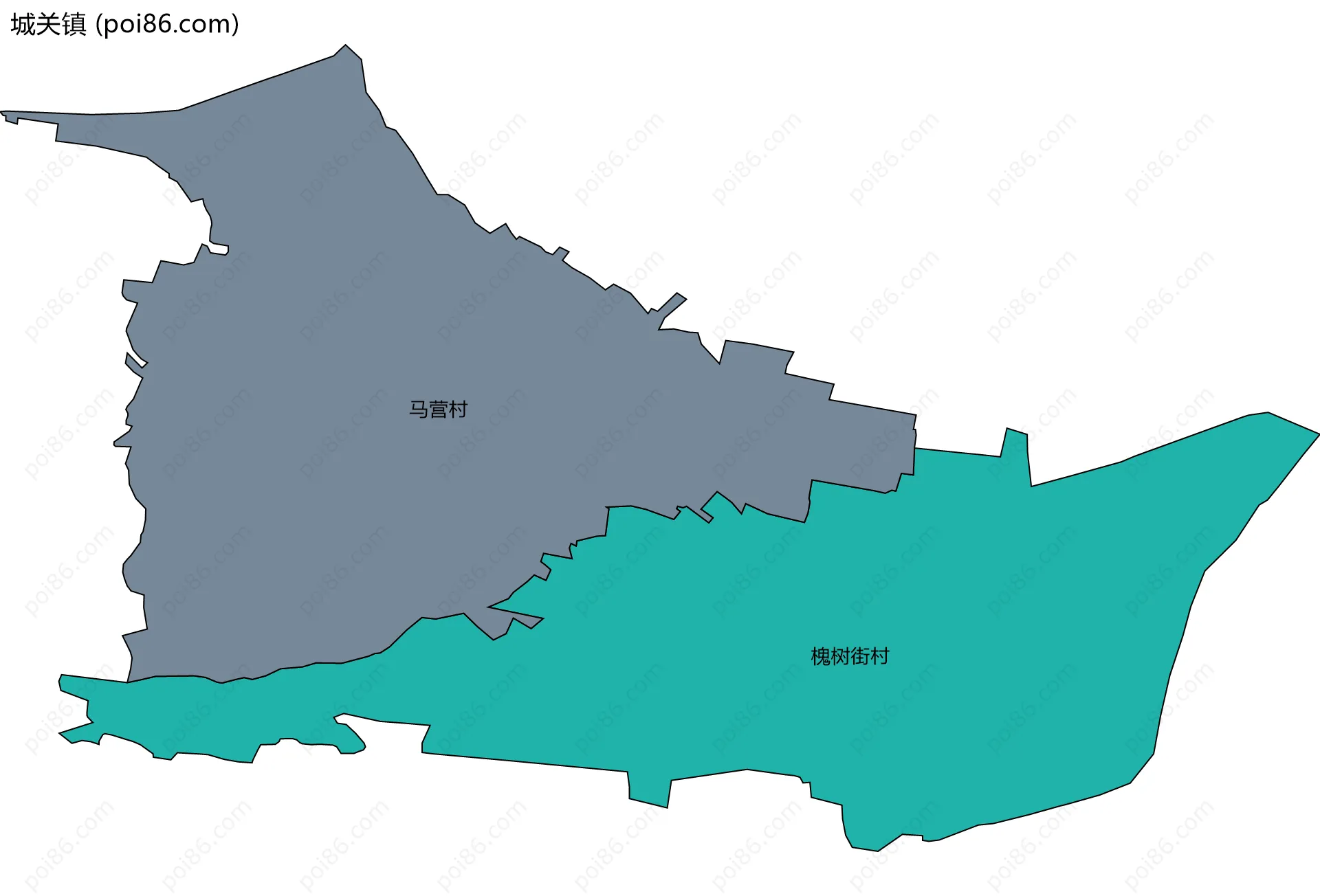 城关镇边界地图(五级行政区划)