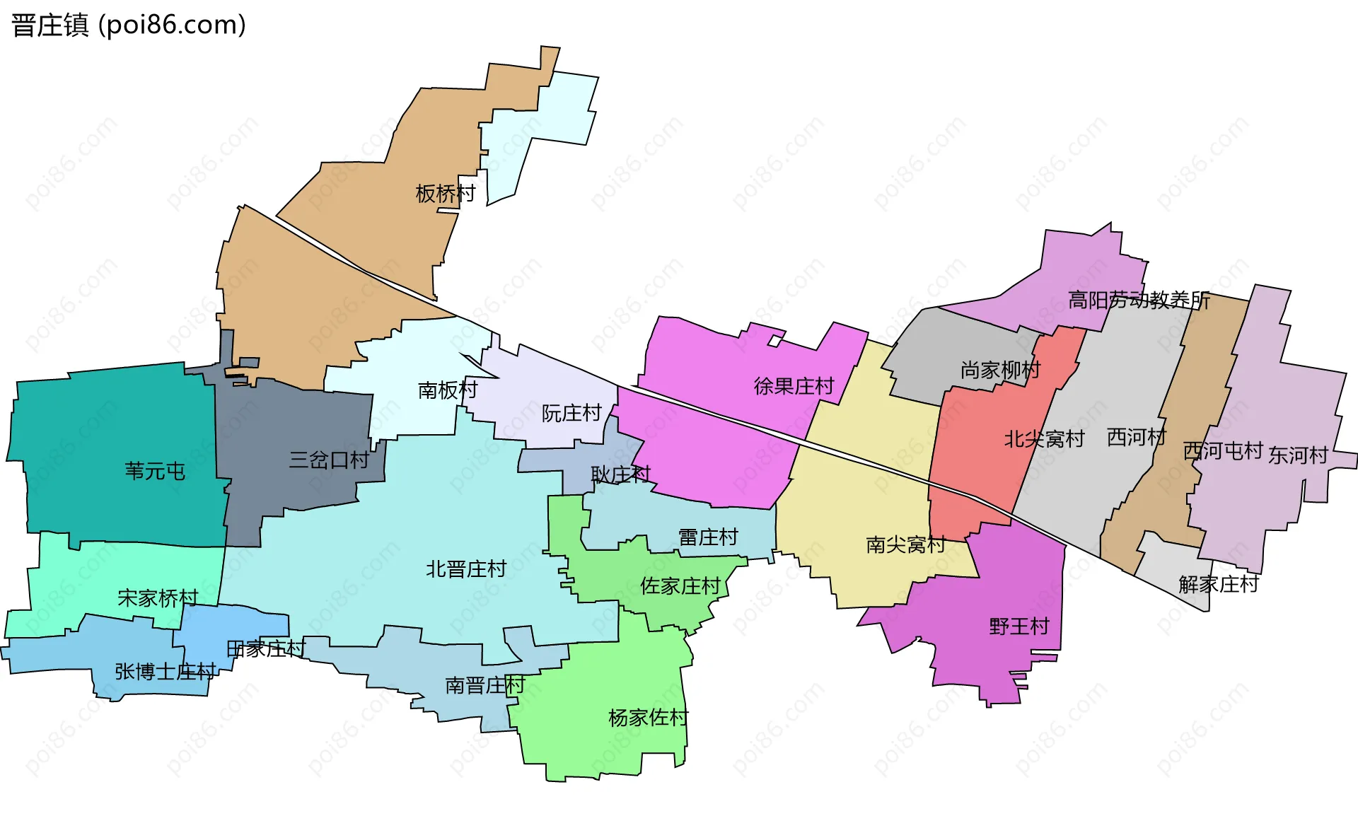 晋庄镇边界地图(五级行政区划)