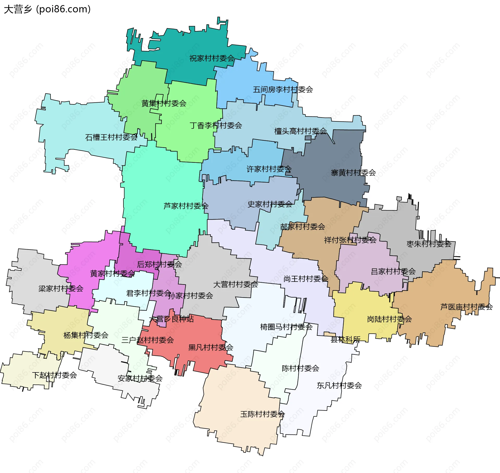 大营乡边界地图(五级行政区划)