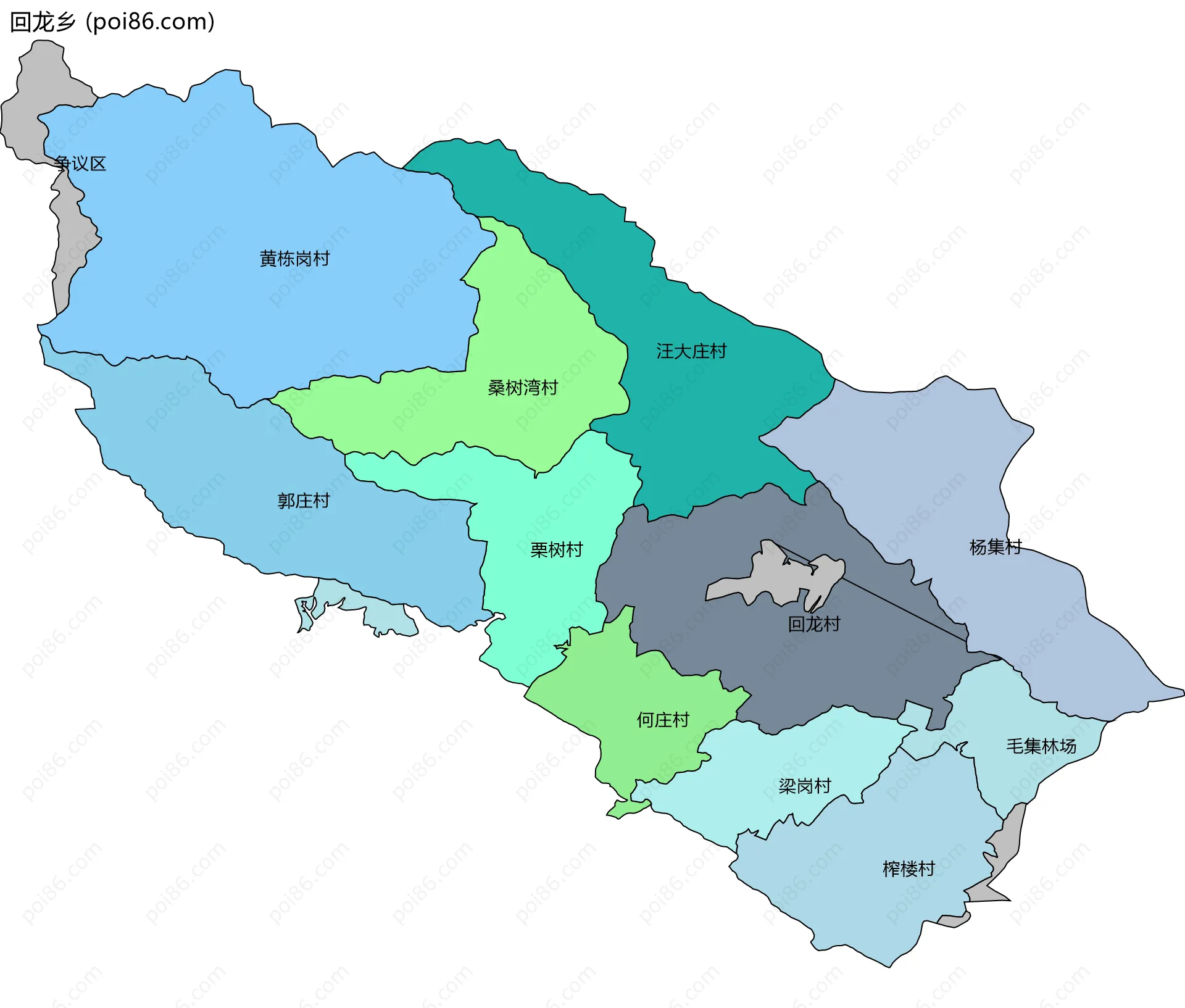 回龙乡边界地图(五级行政区划)