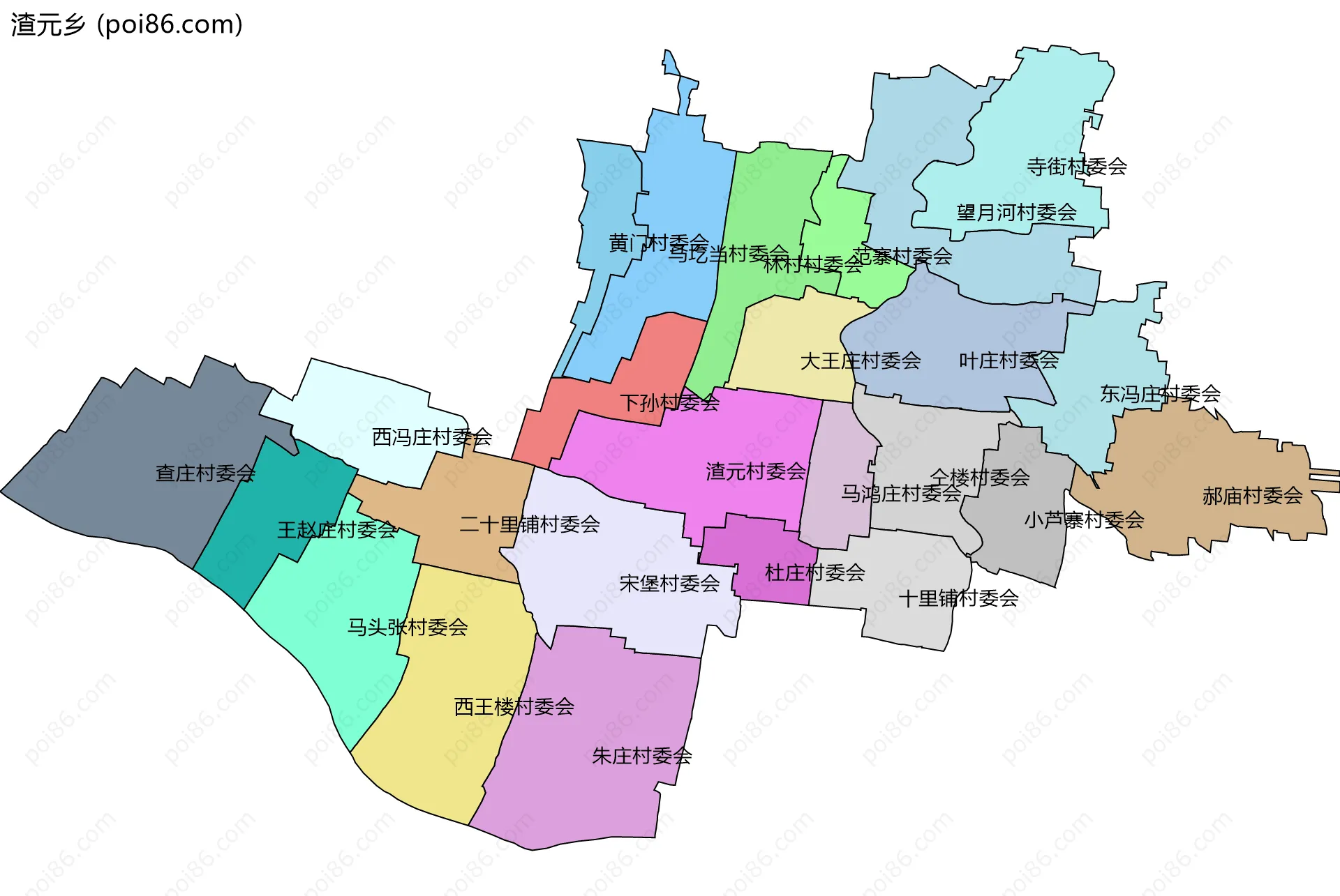 渣元乡边界地图(五级行政区划)
