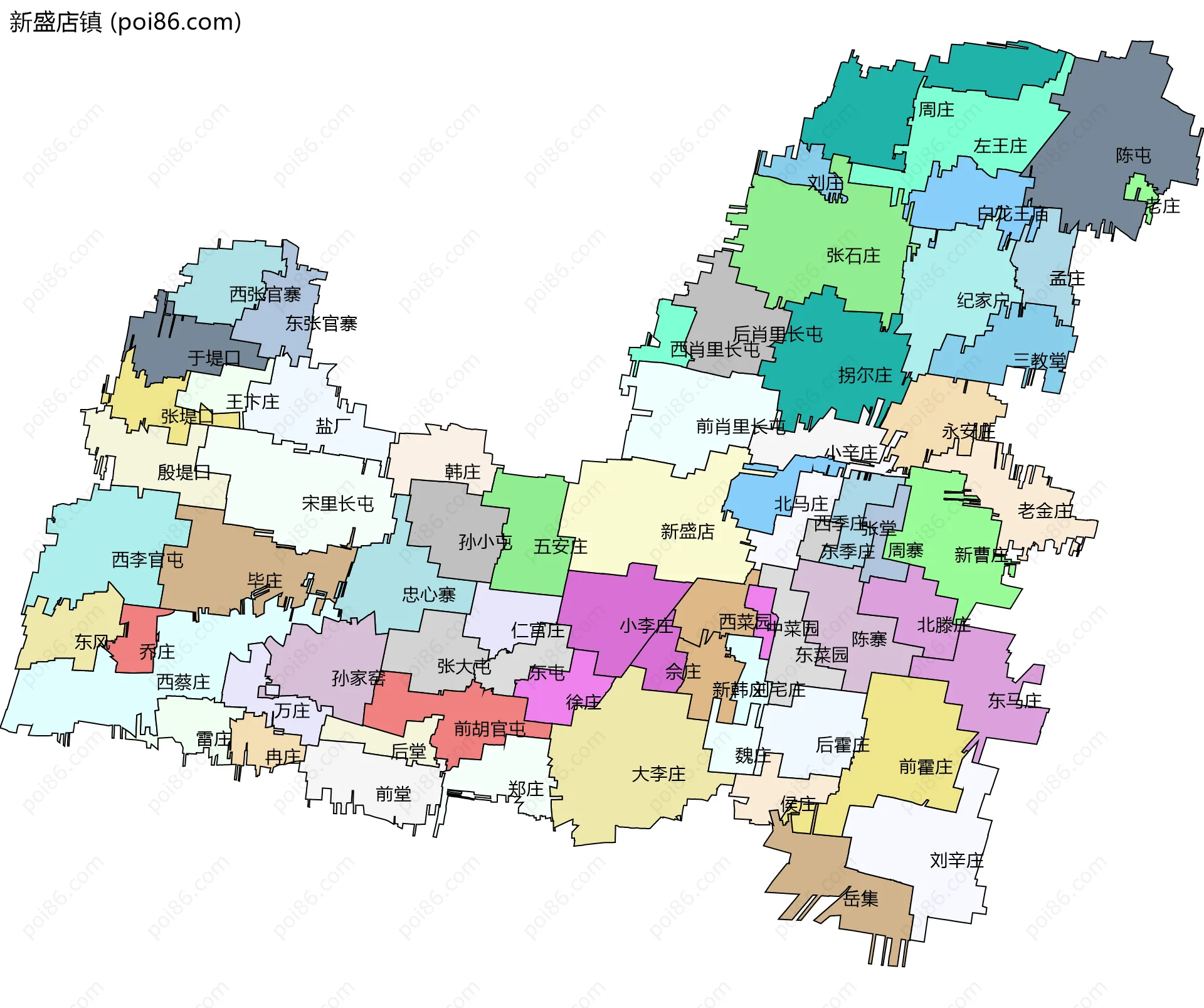 新盛店镇边界地图(五级行政区划)