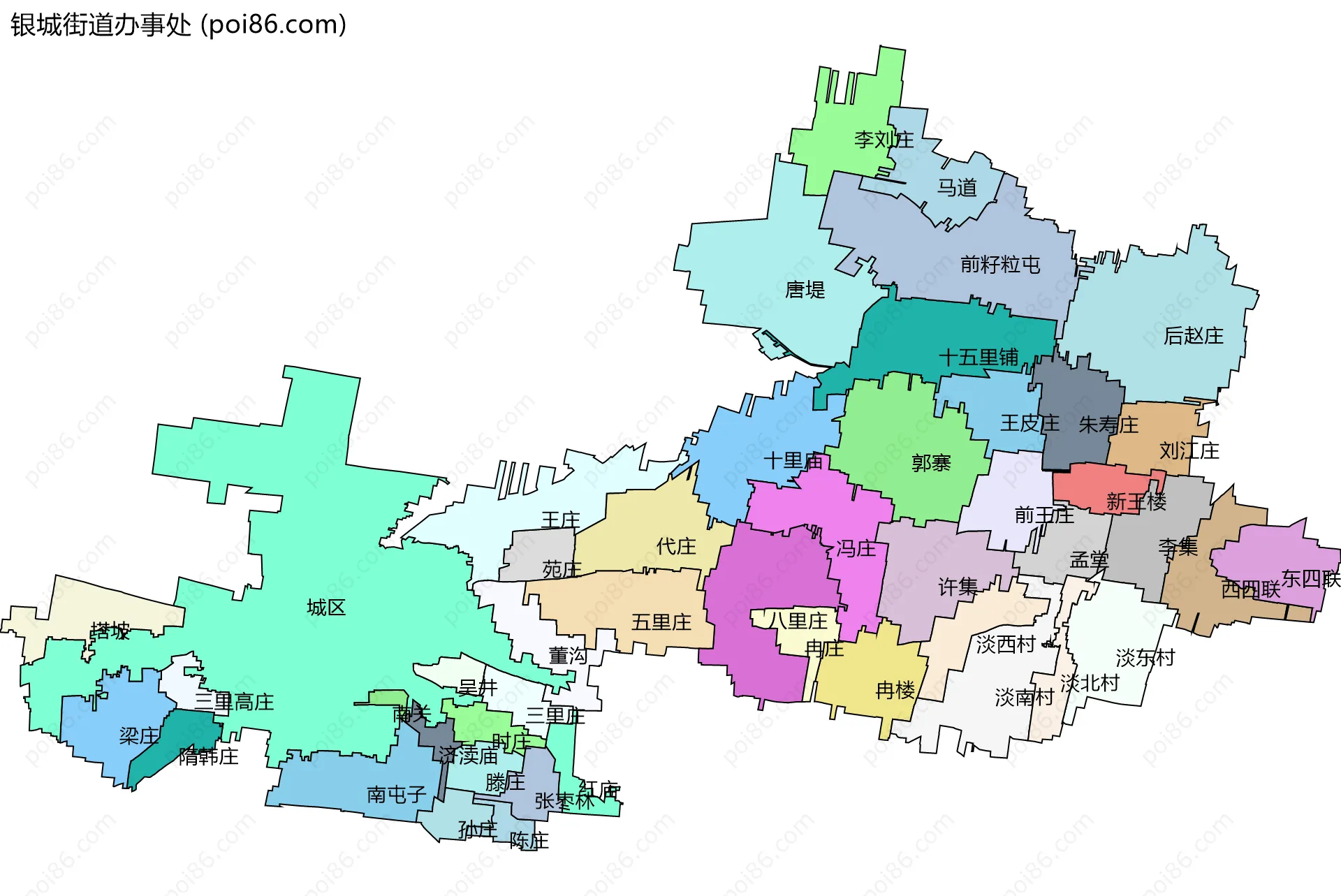 银城街道办事处边界地图(五级行政区划)