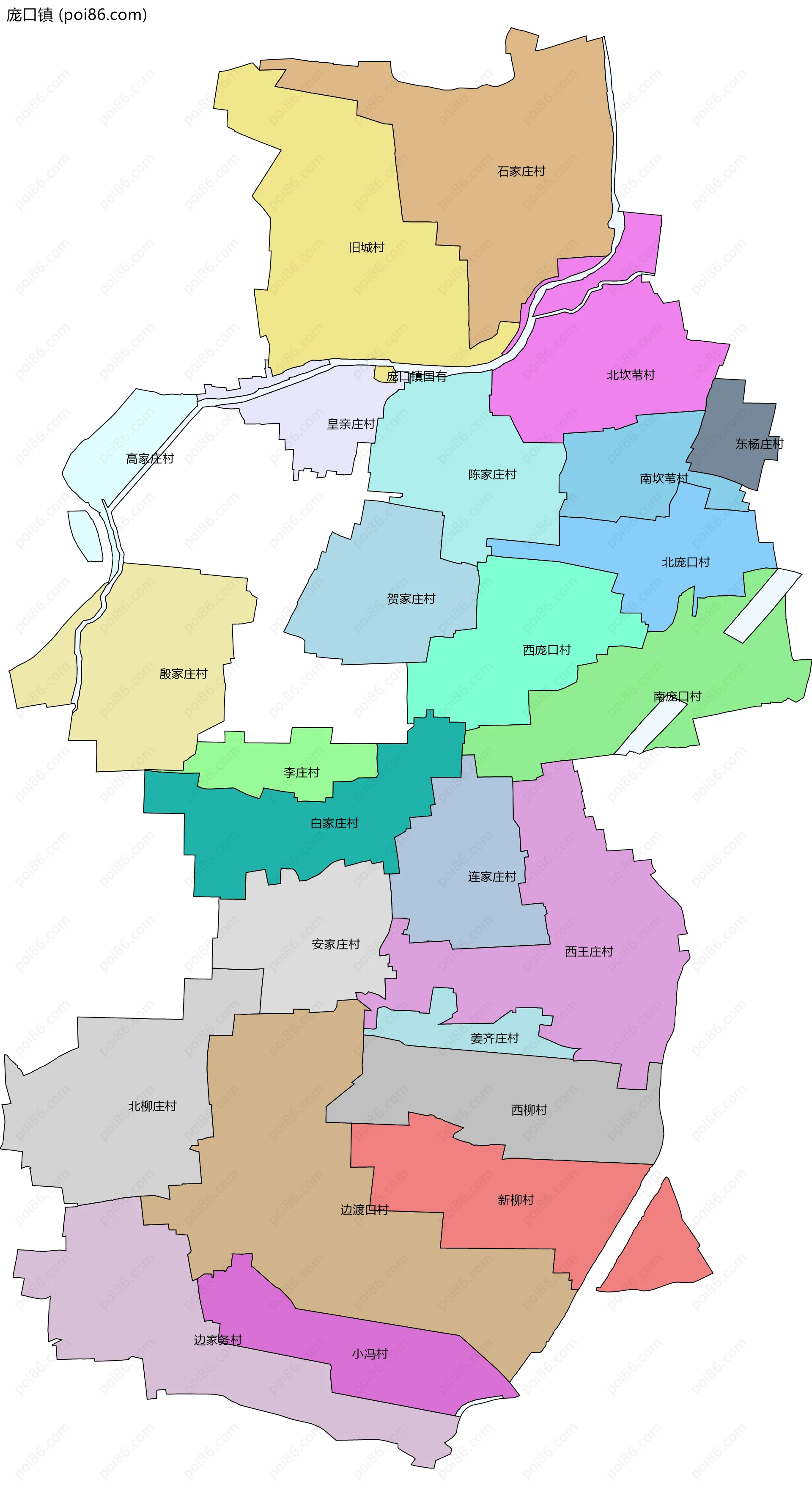 庞口镇边界地图(五级行政区划)