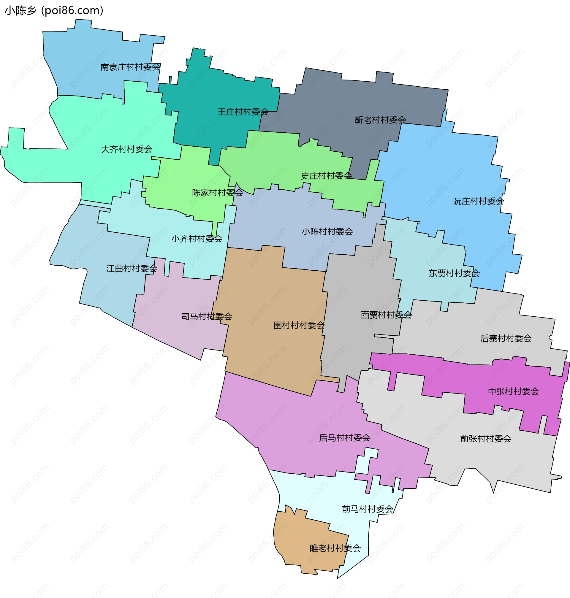 小陈乡边界地图(五级行政区划)