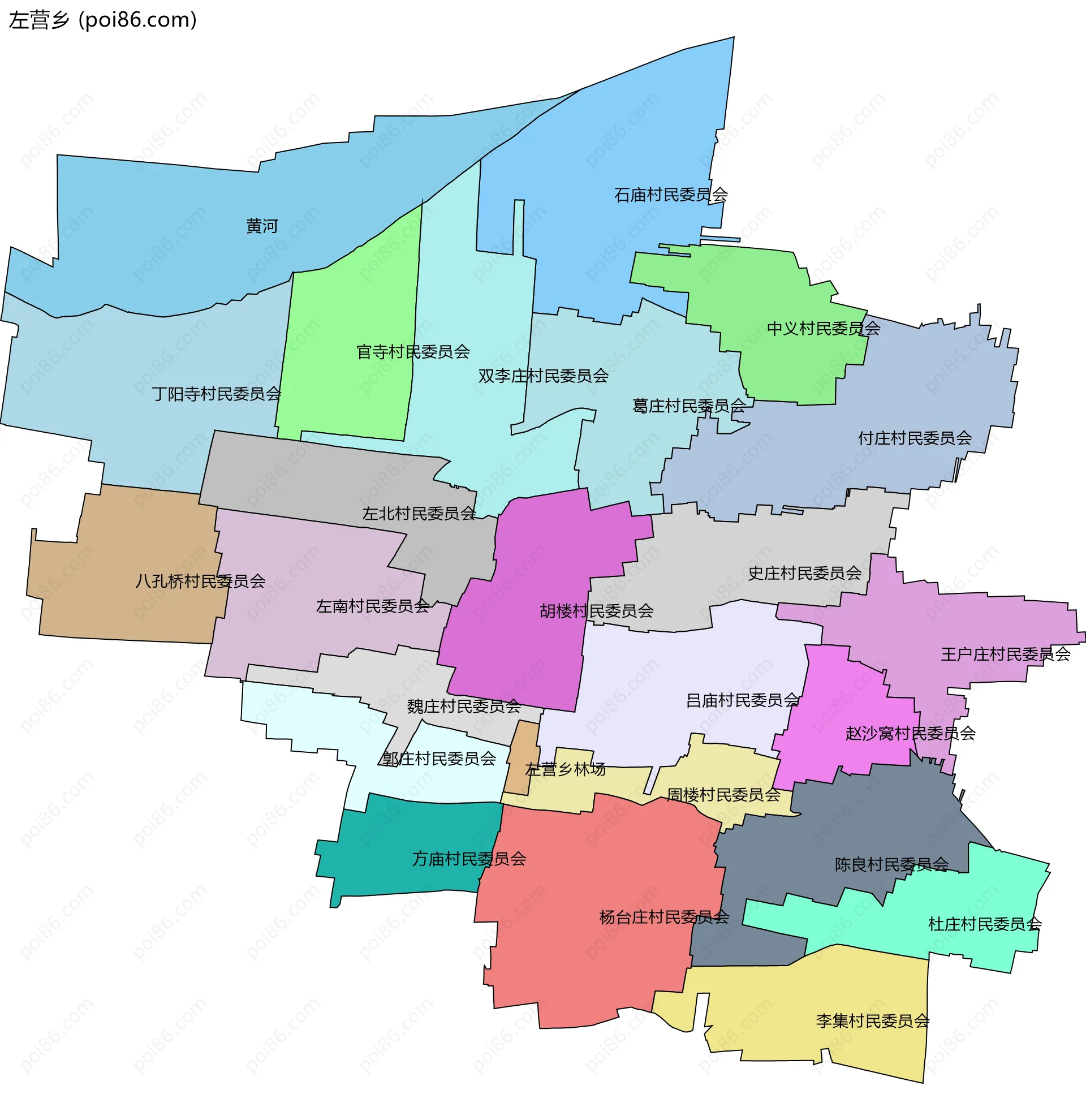 左营乡边界地图(五级行政区划)
