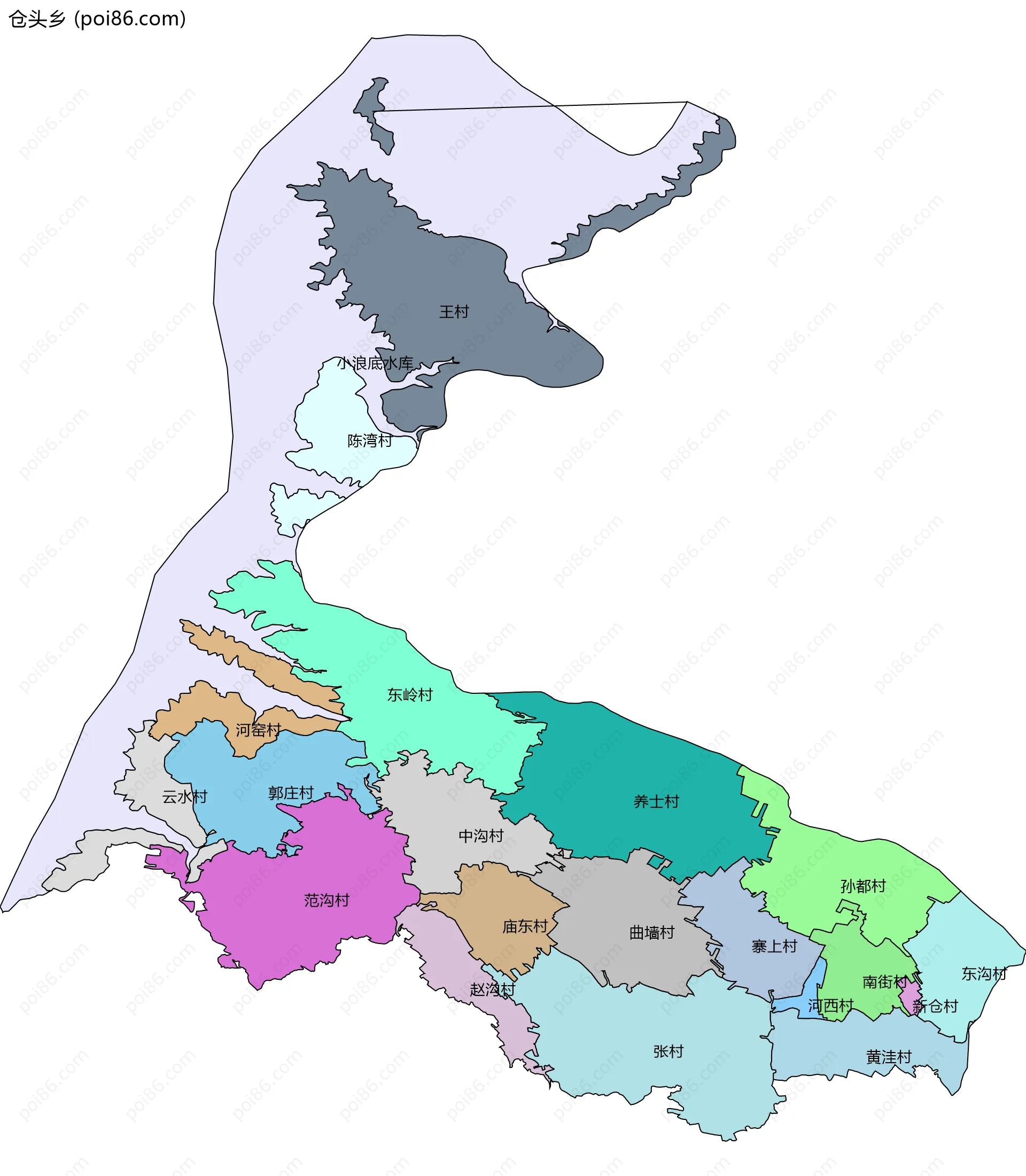 仓头乡边界地图(五级行政区划)