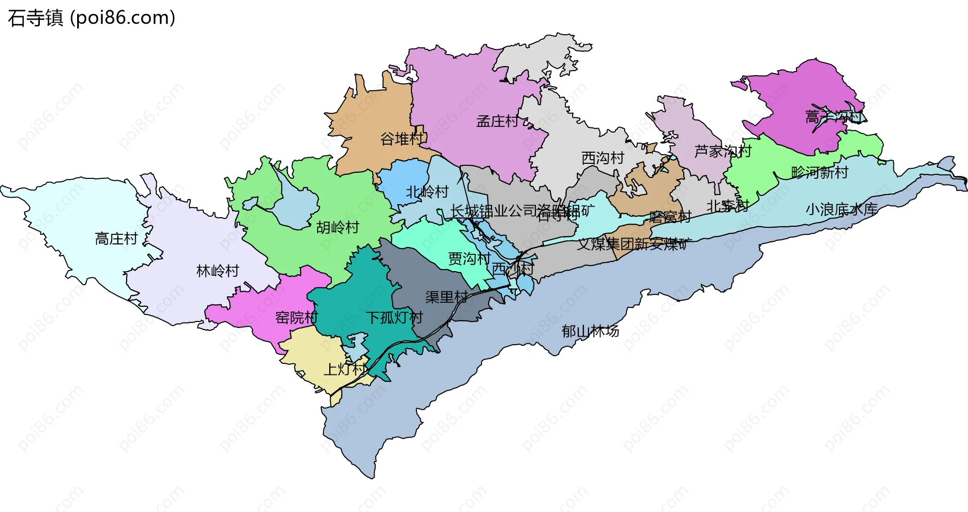 石寺镇边界地图(五级行政区划)