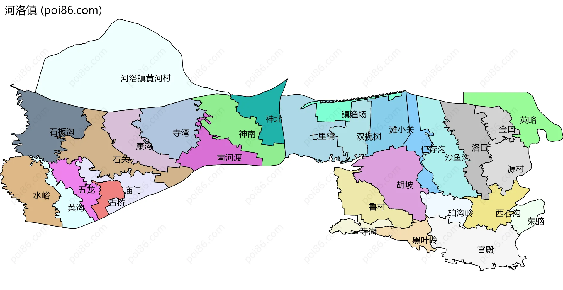 河洛镇边界地图(五级行政区划)