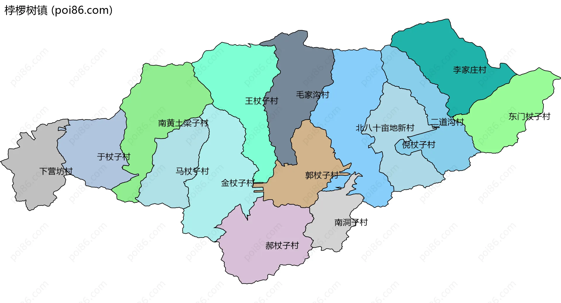 桲椤树镇边界地图(五级行政区划)