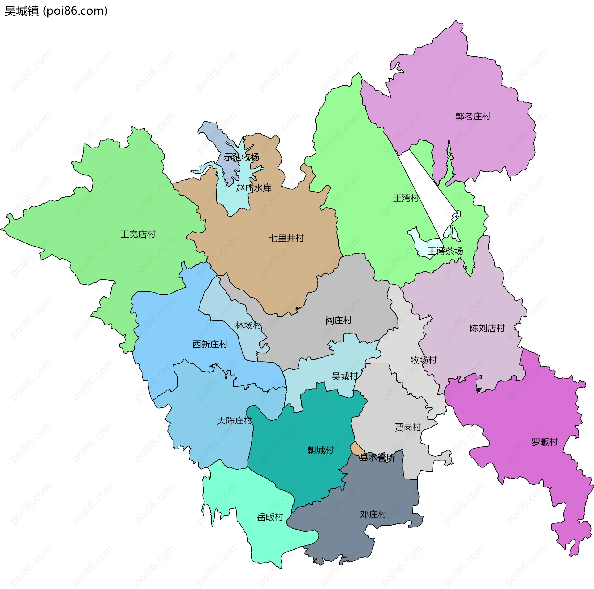 吴城镇边界地图(五级行政区划)