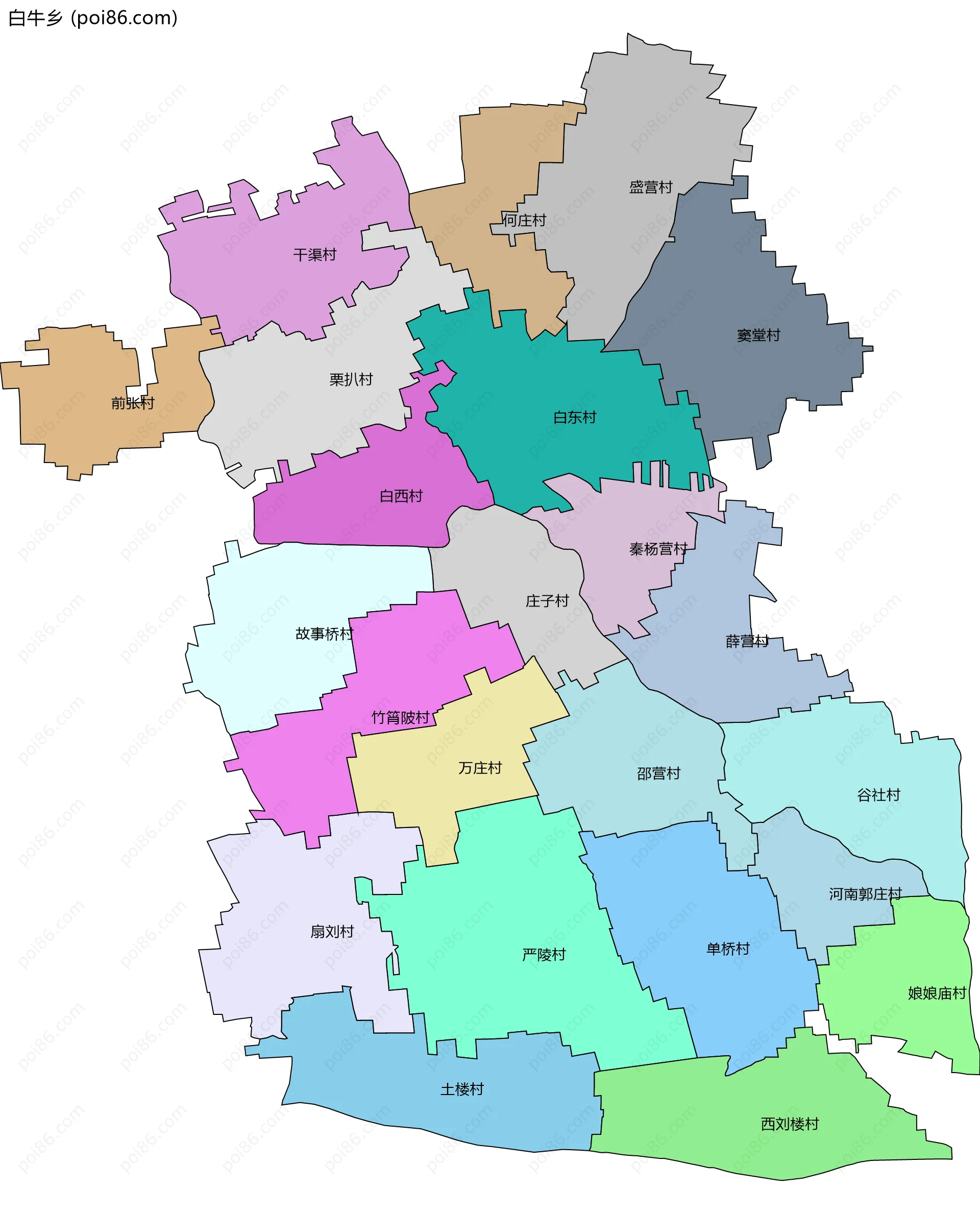 白牛乡边界地图(五级行政区划)