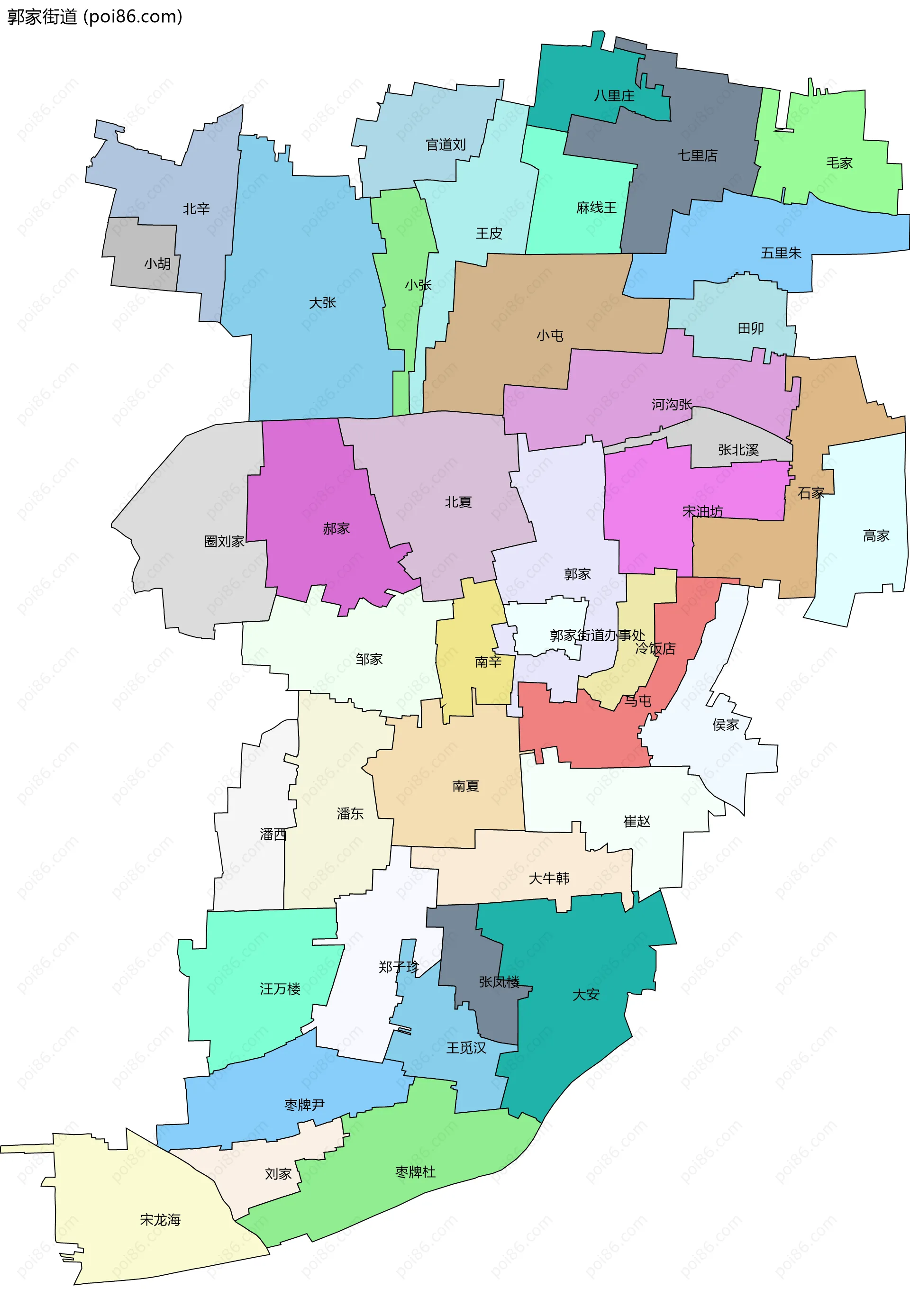 郭家街道边界地图(五级行政区划)