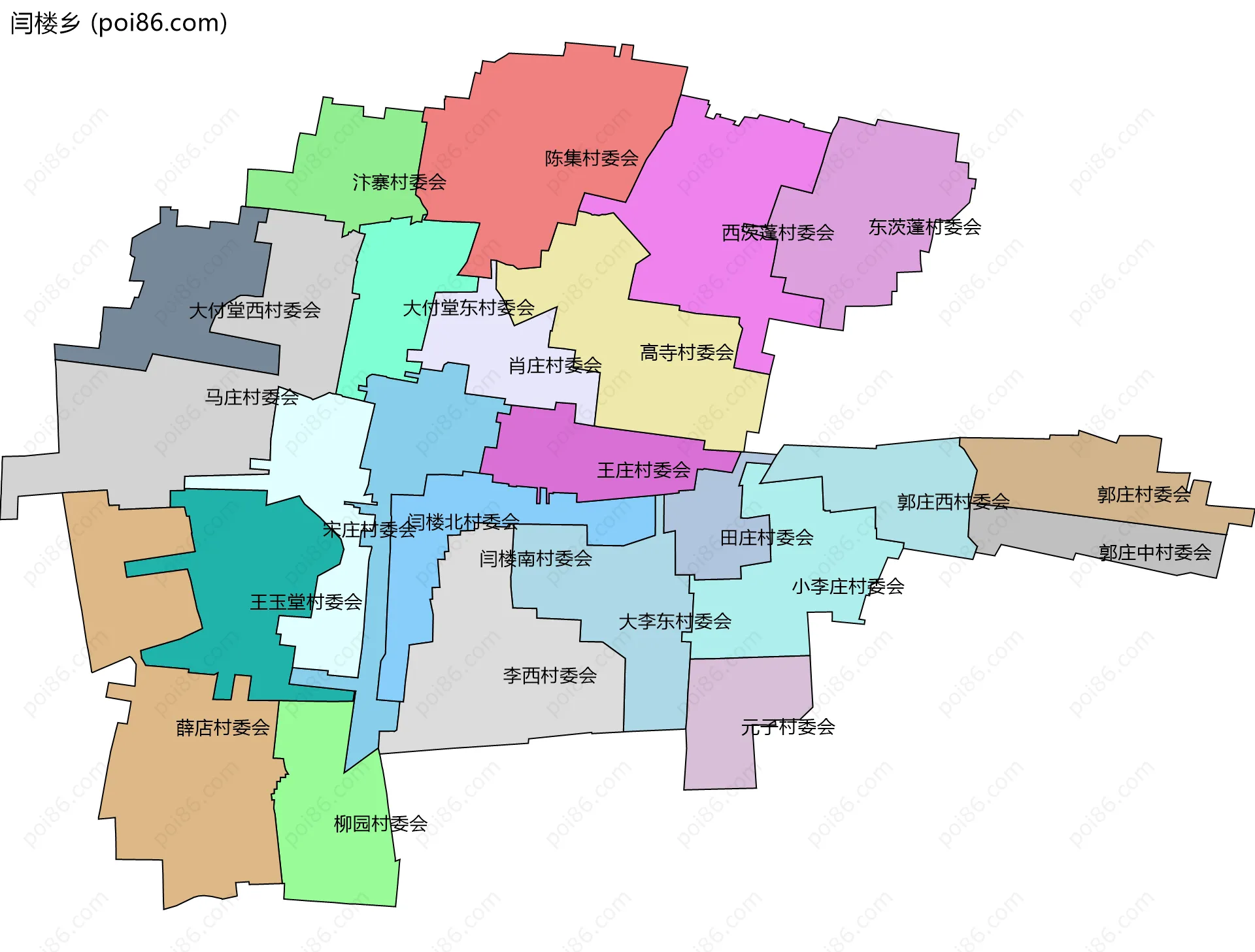 闫楼乡边界地图(五级行政区划)