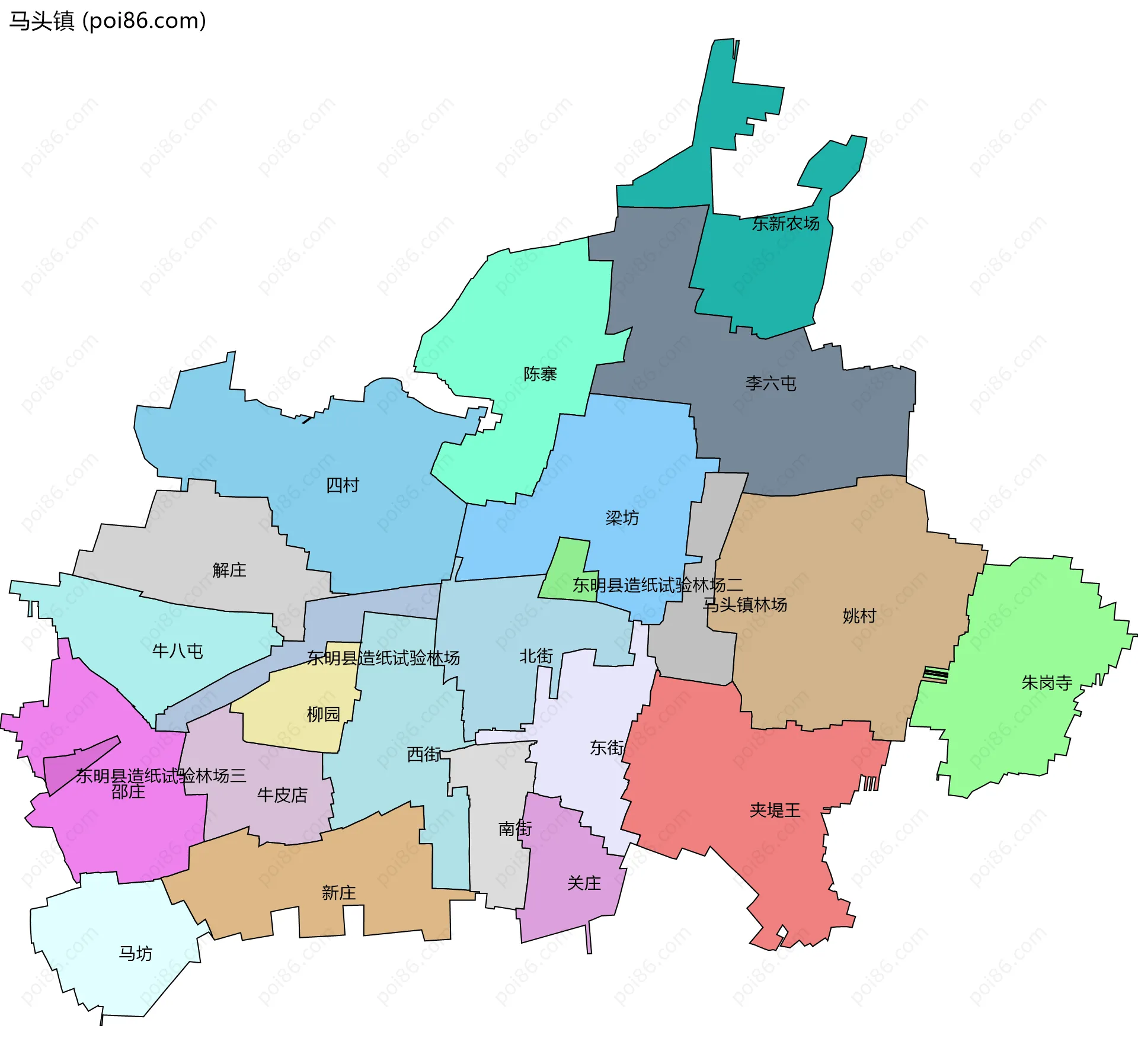 马头镇边界地图(五级行政区划)