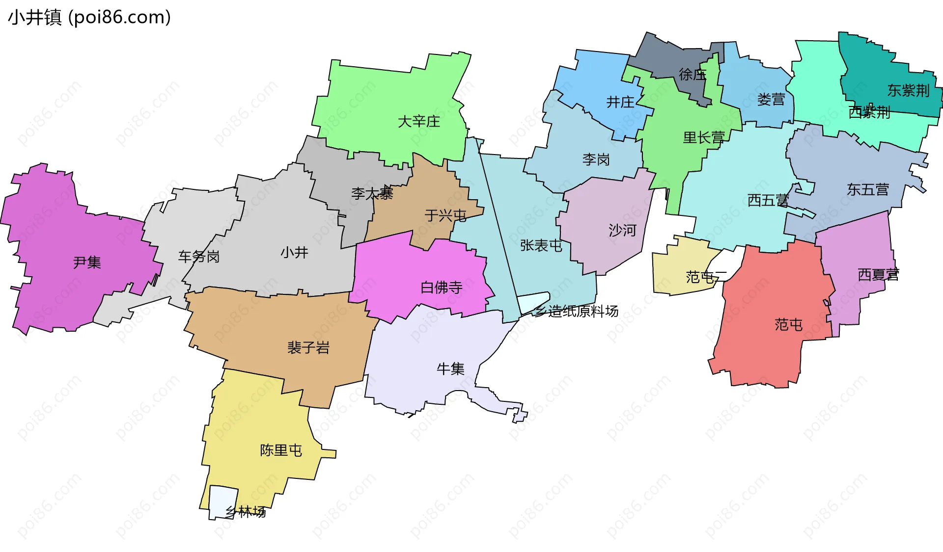 小井镇边界地图(五级行政区划)