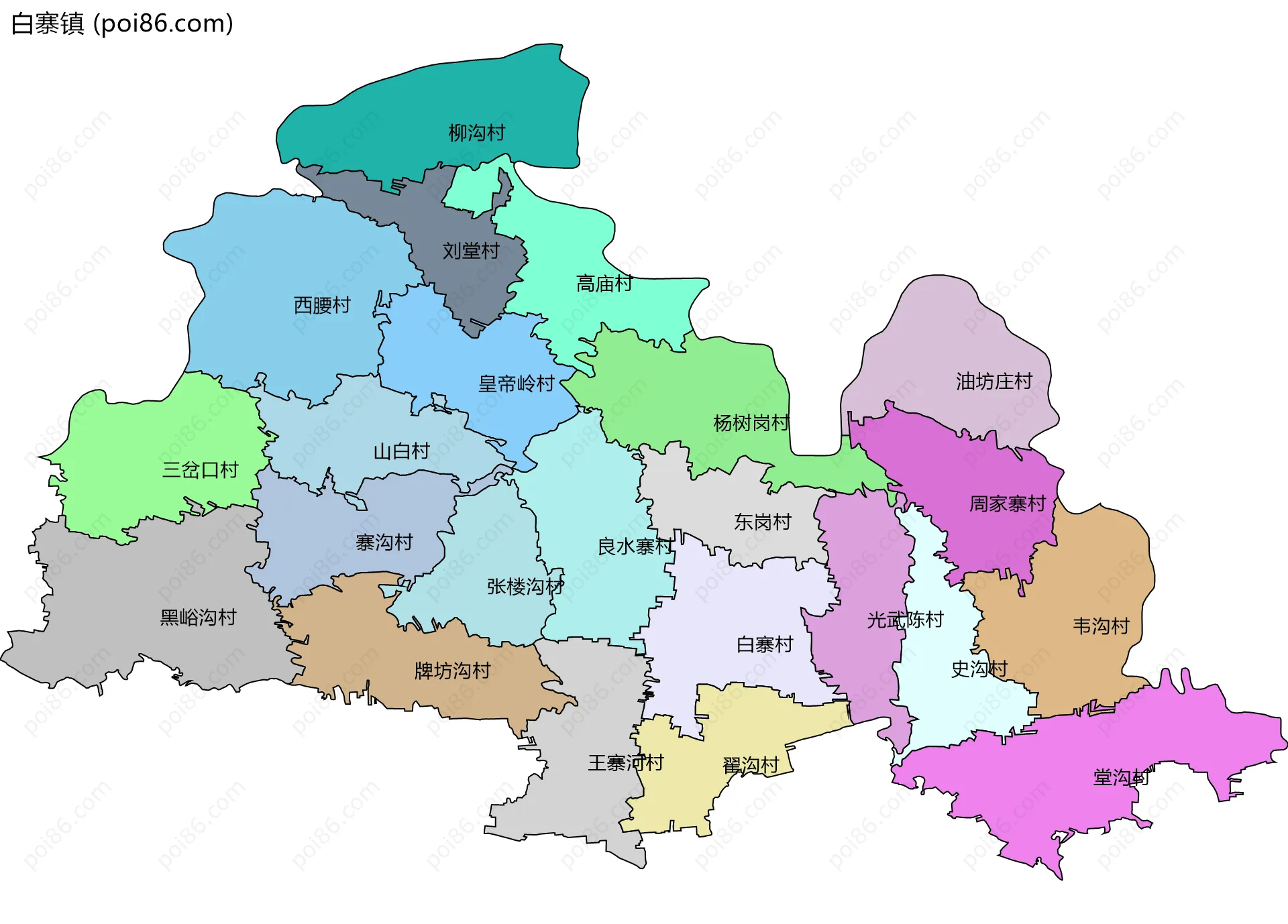 白寨镇边界地图(五级行政区划)