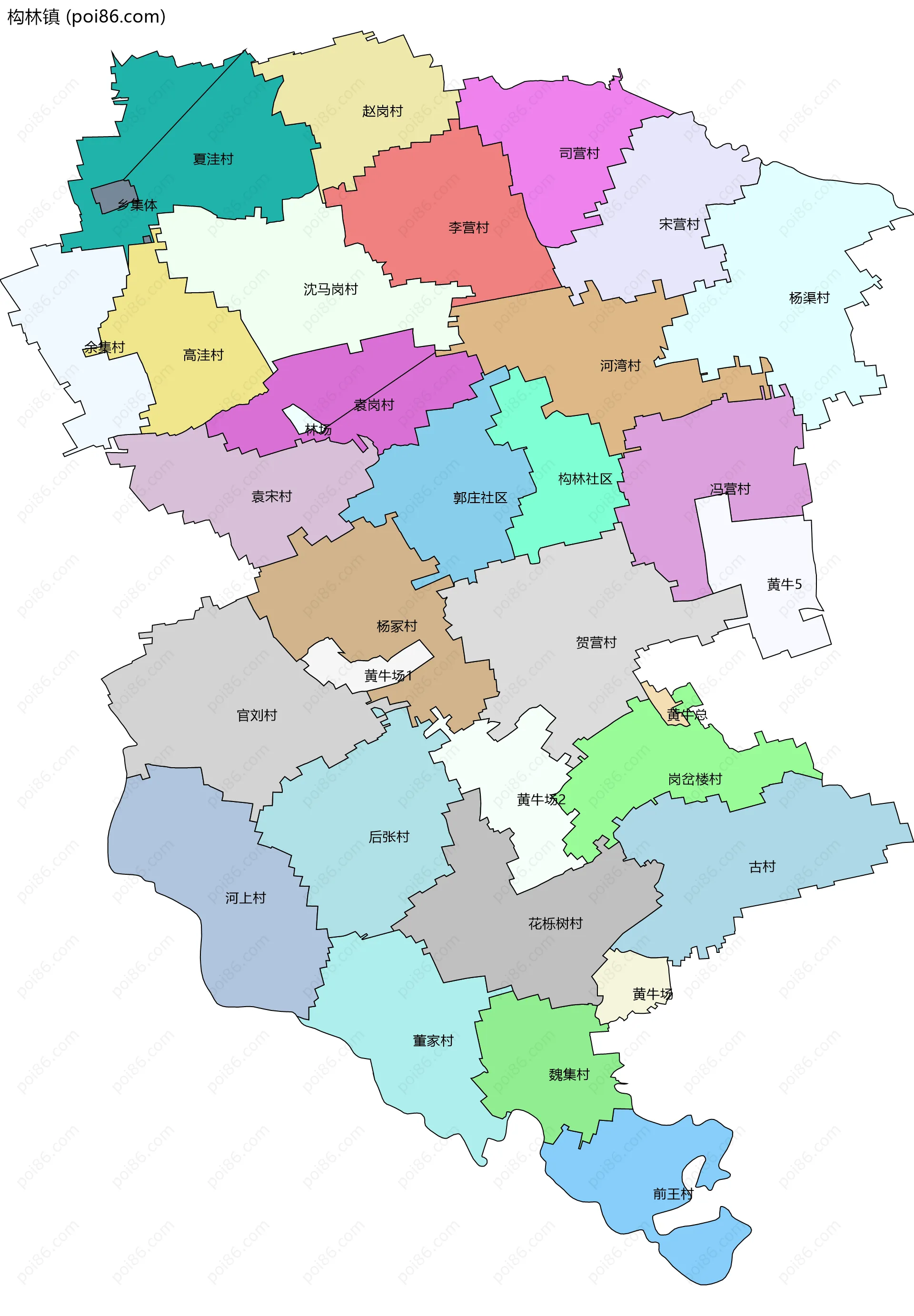 构林镇边界地图(五级行政区划)