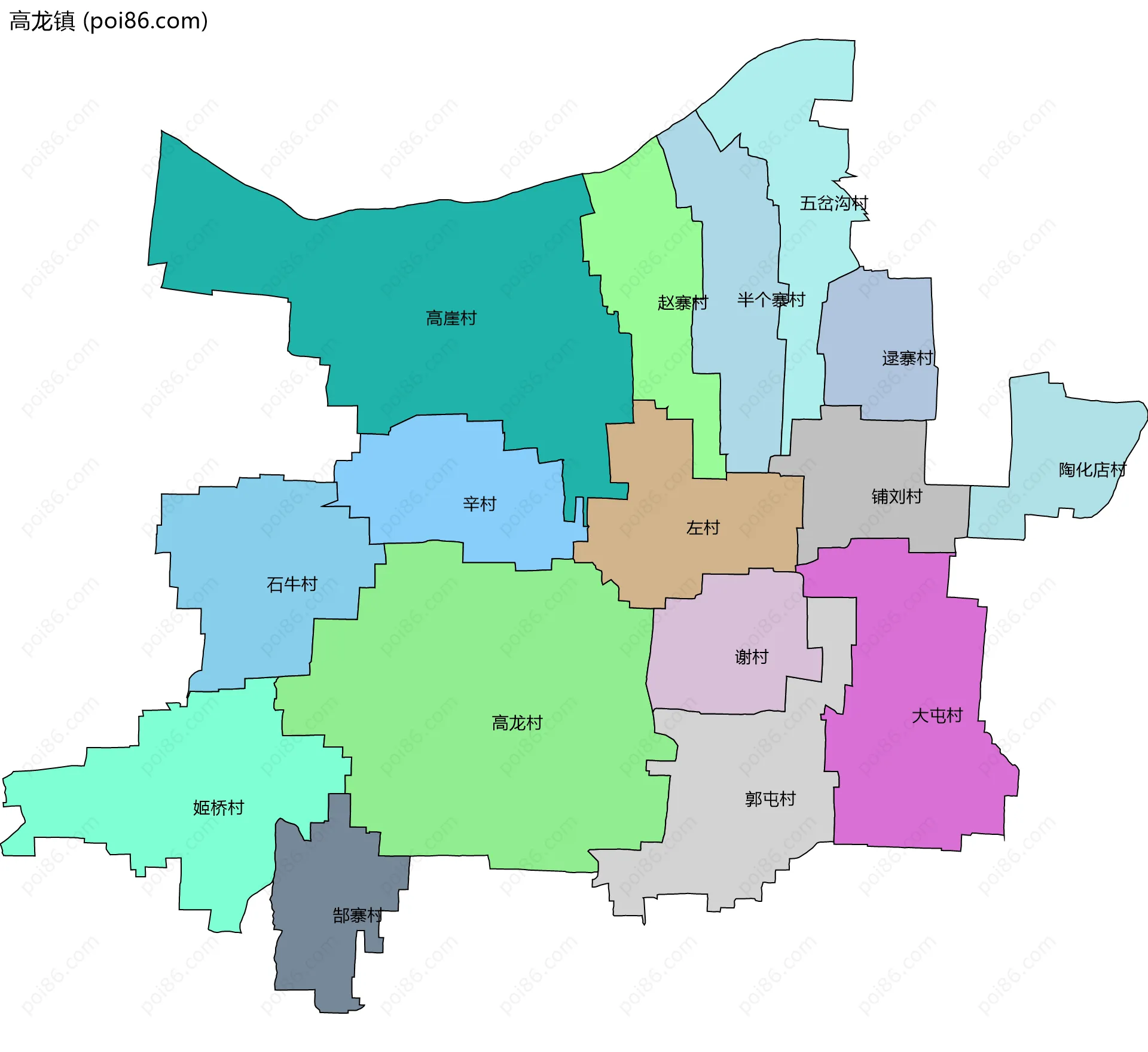 高龙镇边界地图(五级行政区划)