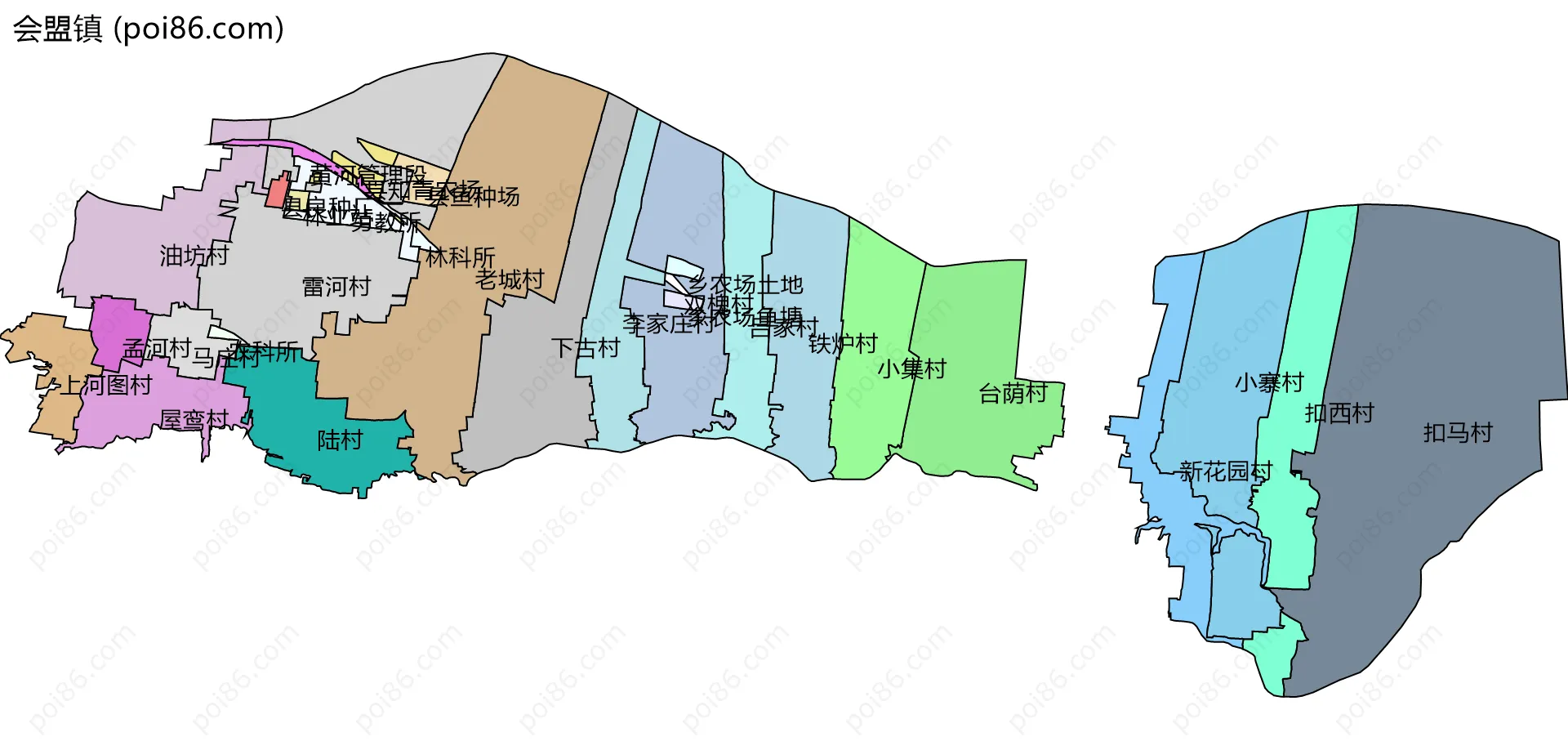 会盟镇边界地图(五级行政区划)