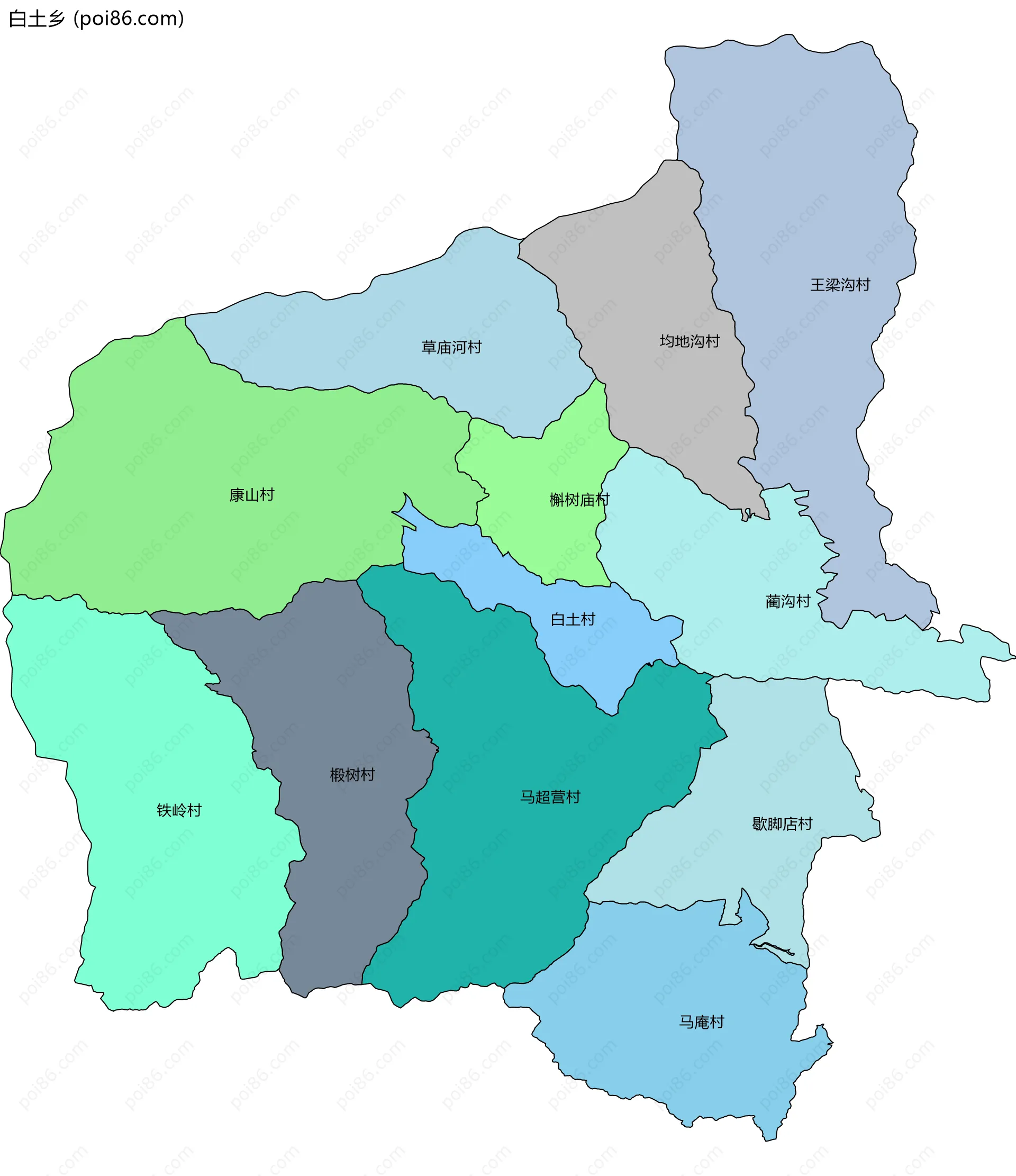 白土乡边界地图(五级行政区划)