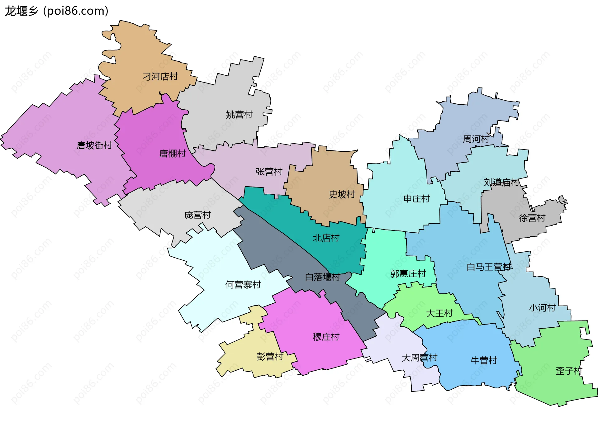 龙堰乡边界地图(五级行政区划)