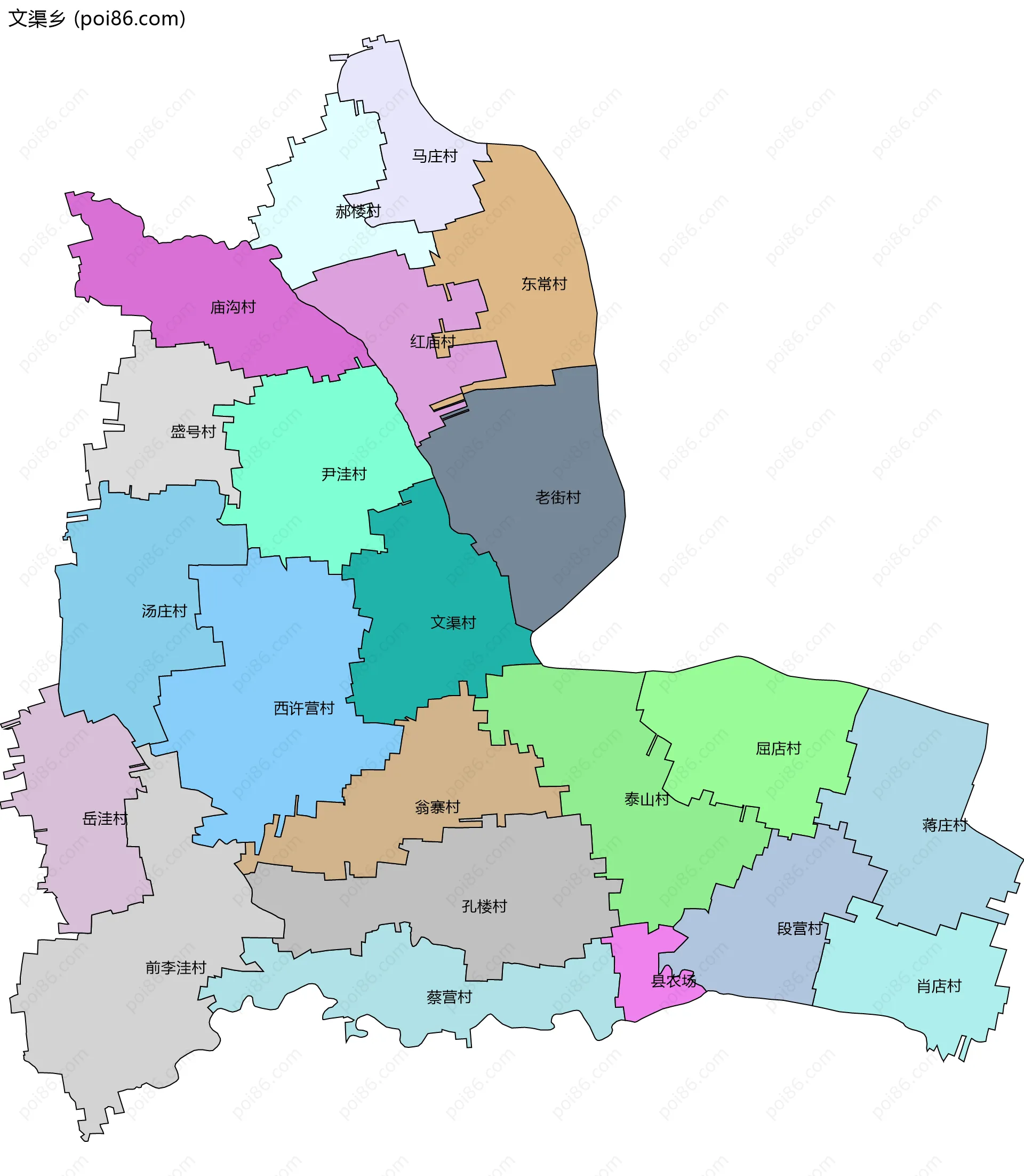 文渠乡边界地图(五级行政区划)