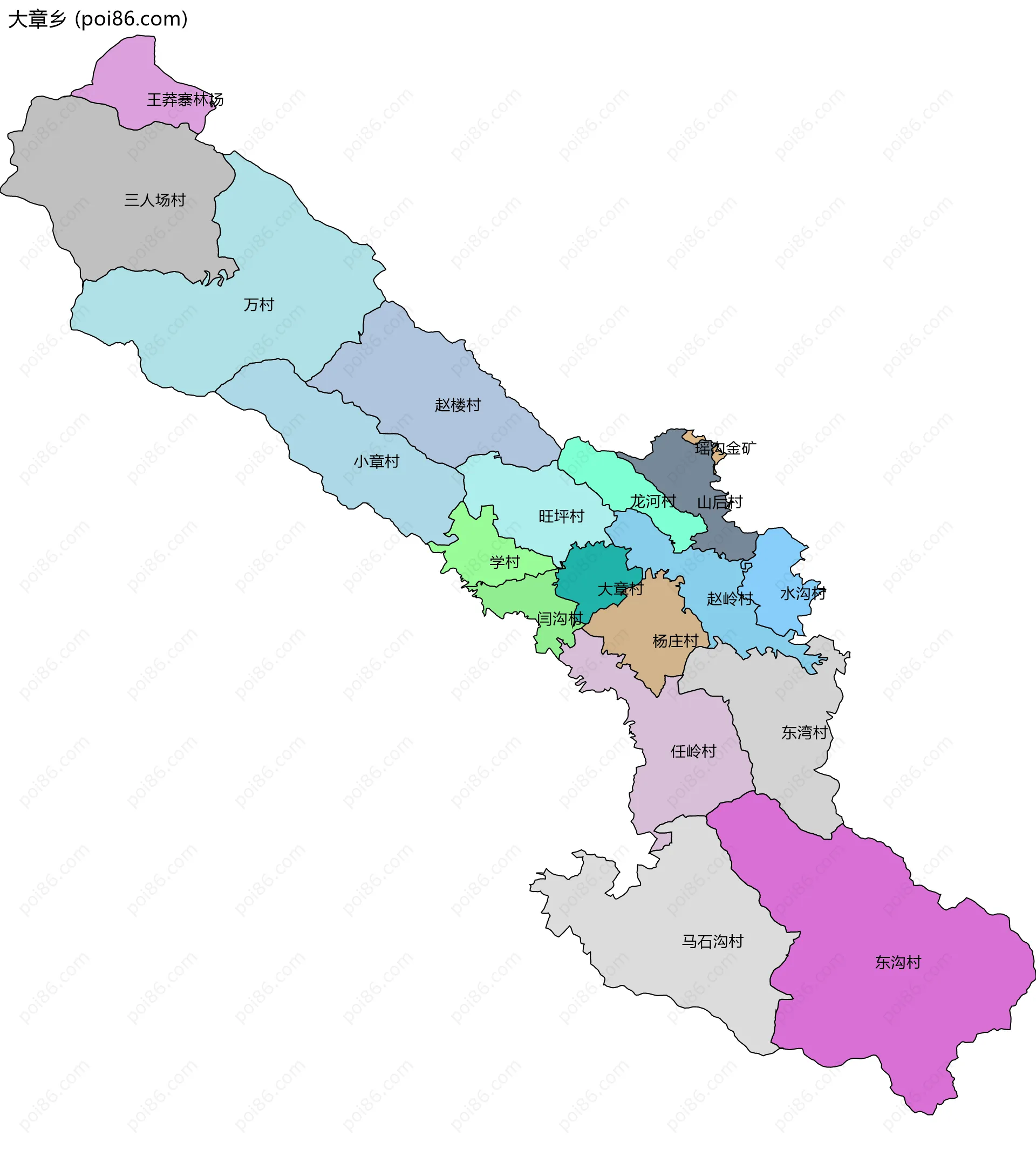 大章乡边界地图(五级行政区划)