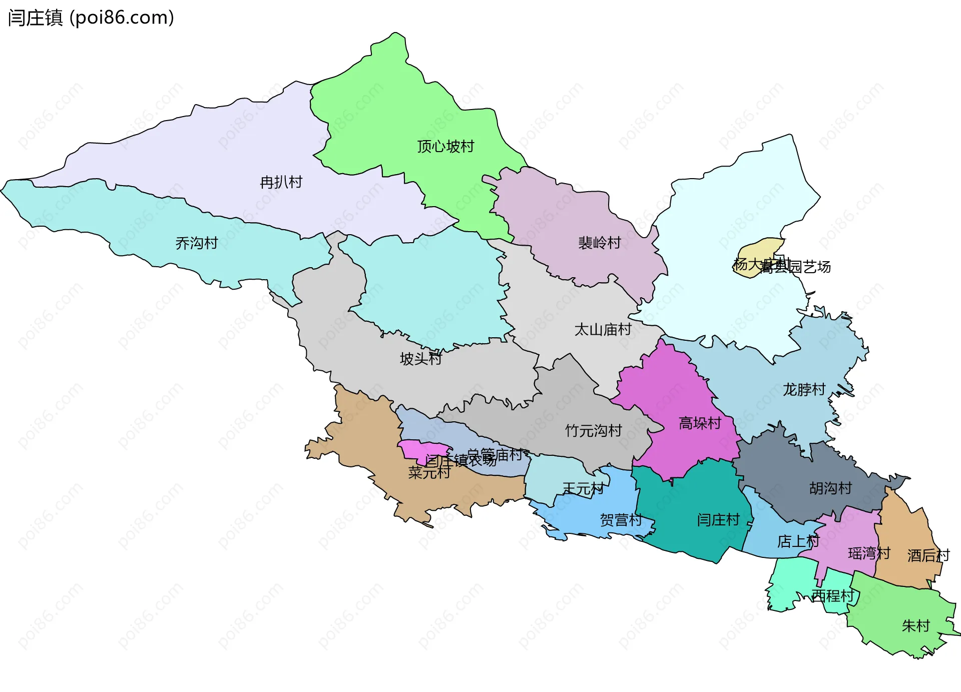 闫庄镇边界地图(五级行政区划)