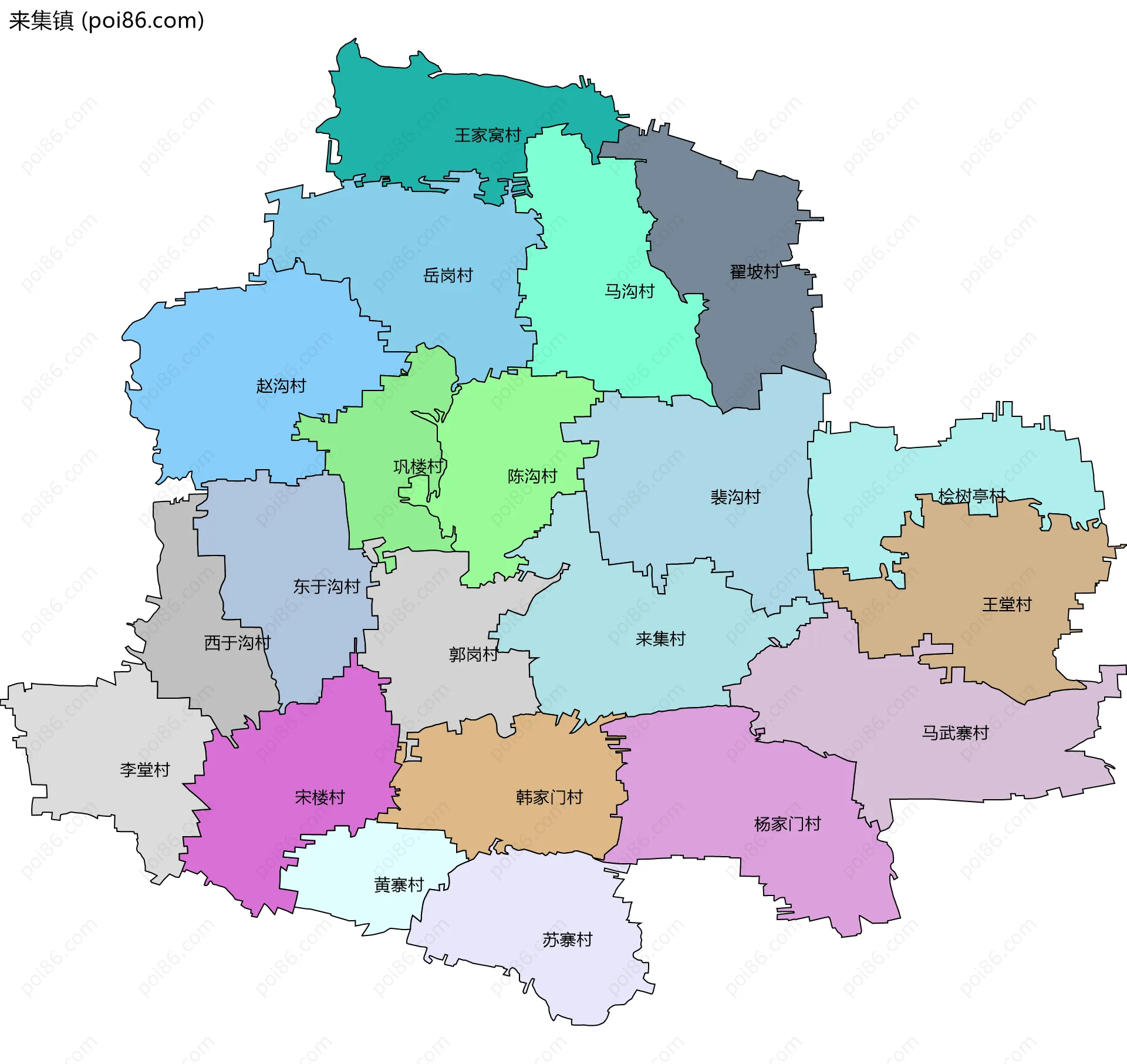 来集镇边界地图(五级行政区划)